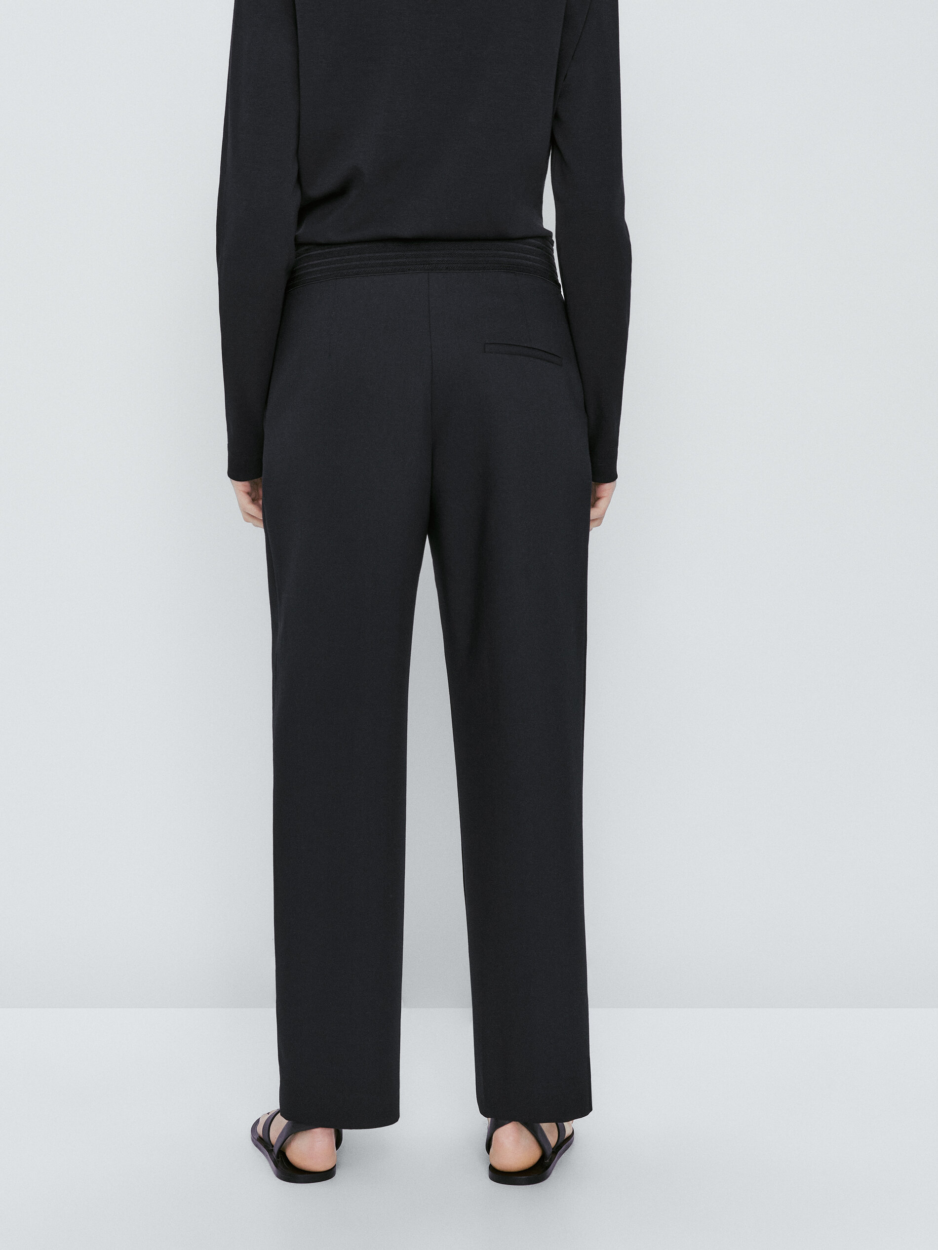 Pantalón cintura elástica corte recto - NEGRO