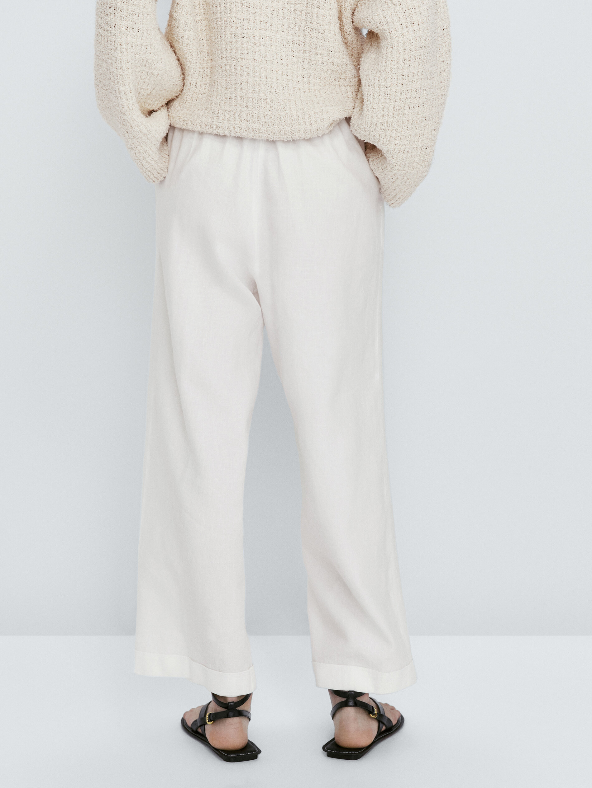 Pantalón pinzas mezcla lino - CRUDO