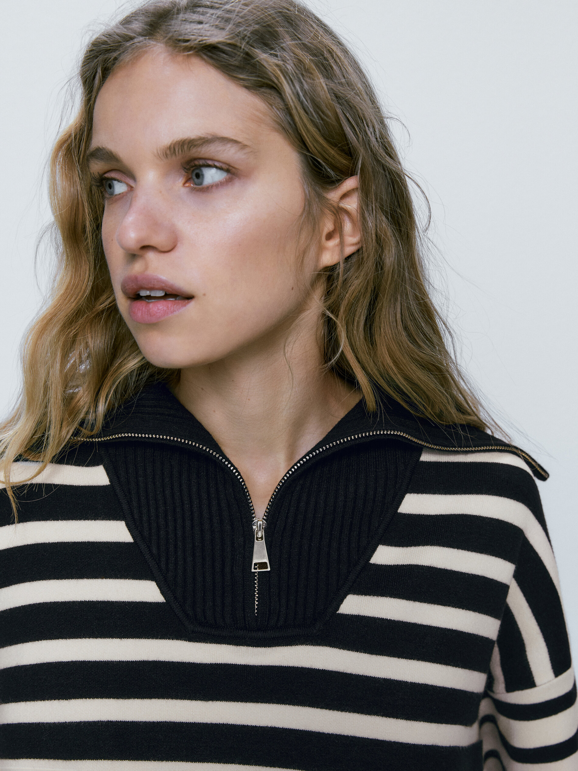 Jersey rayas contraste cuello cremallera - AZUL MARINO