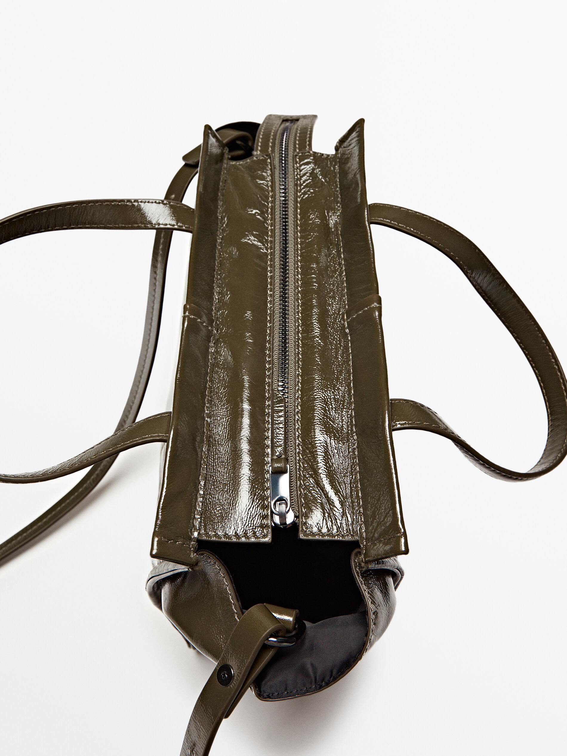 Bolso mini tote piel acabado craquelado - KAKI