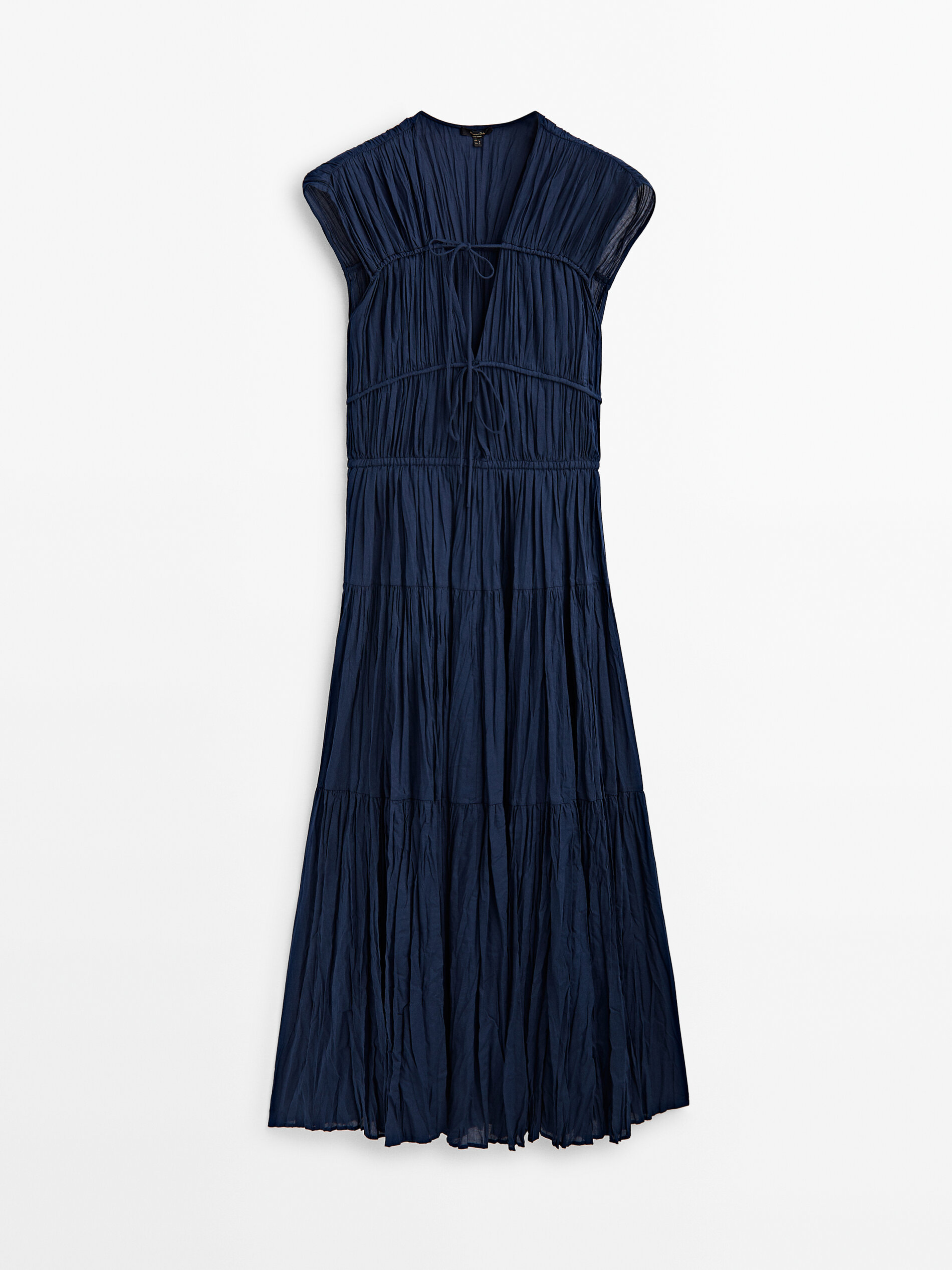 Vestido plisado detalle lazos - AZUL MARINO