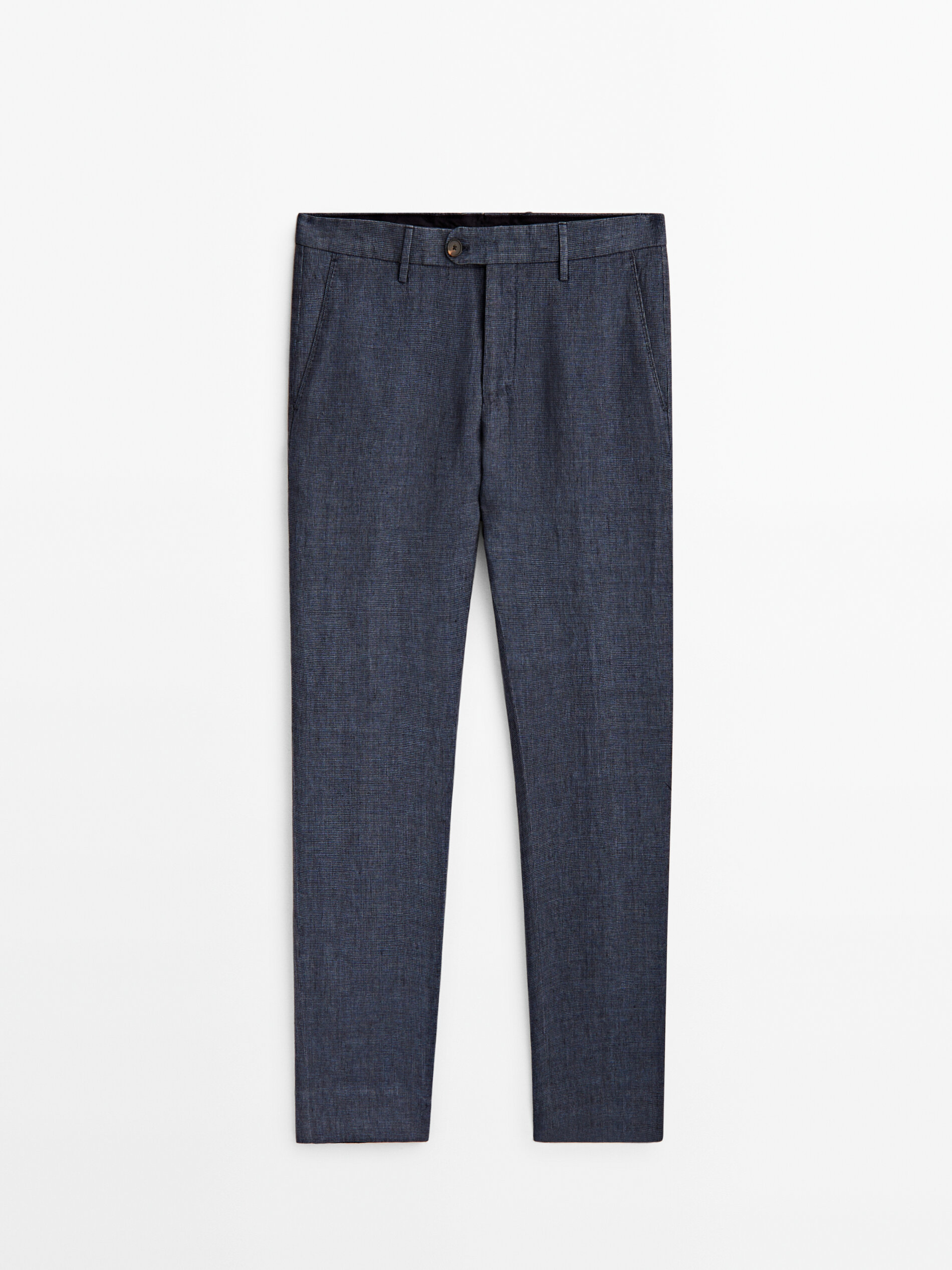 Pantalón traje lino lavado pata de gallo - AZUL
