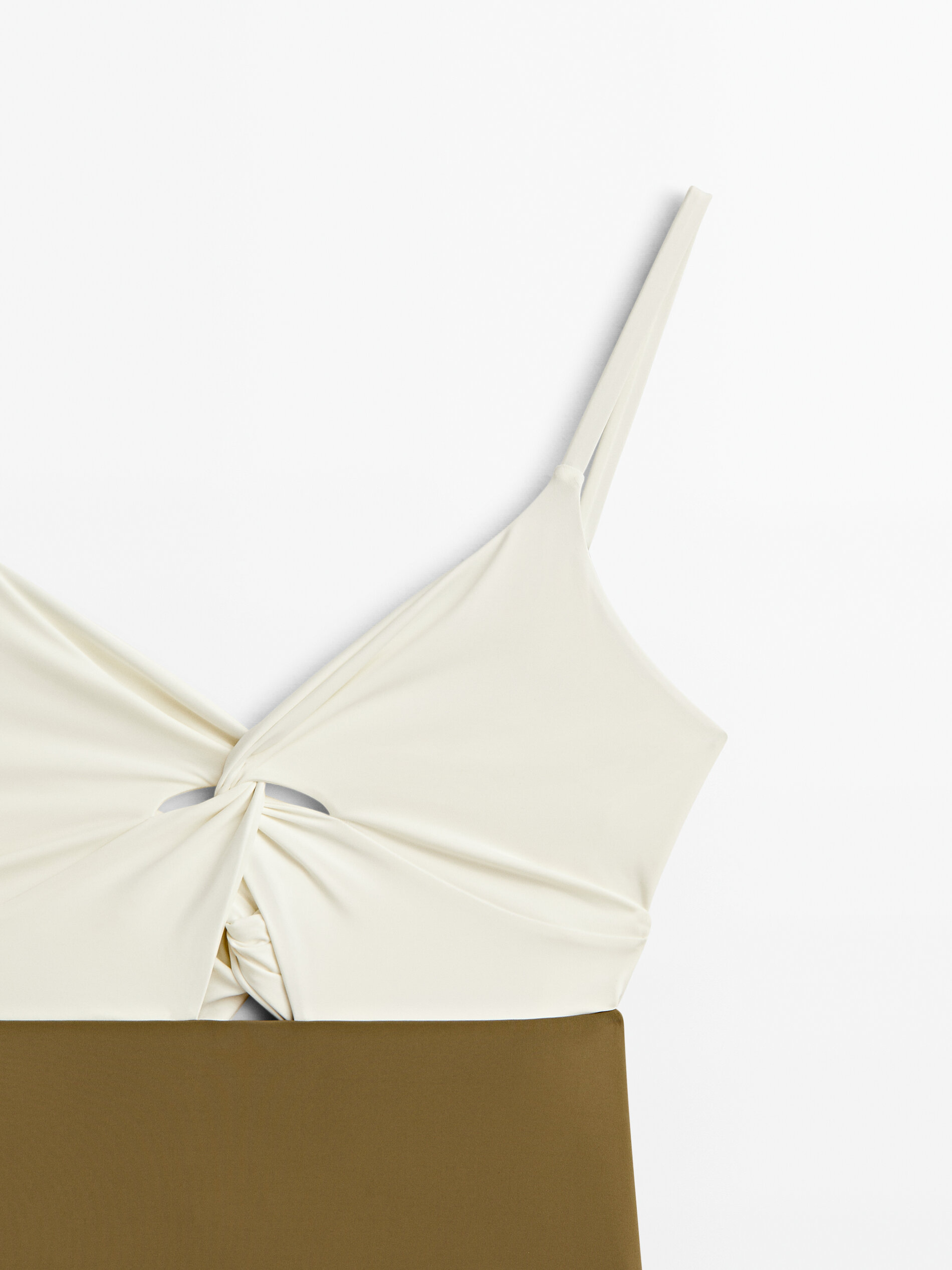 Bañador combinado escote cruzado - KAKI