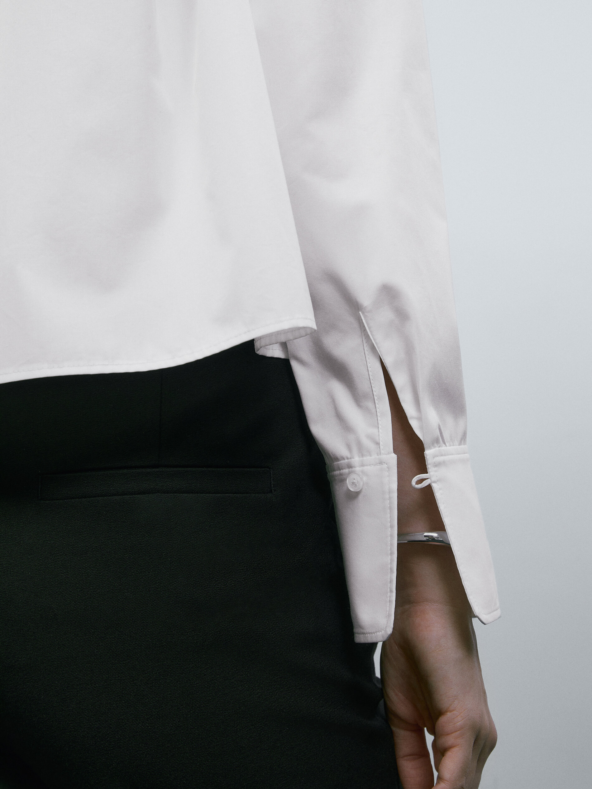 Camisa popelín cuello mao pechera - BLANCO