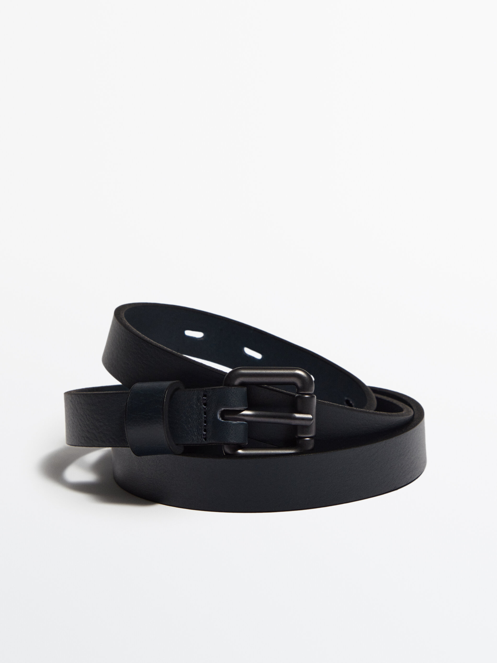 Cinturón fino piel hebilla cuadrada -Studio - AZUL OSCURO