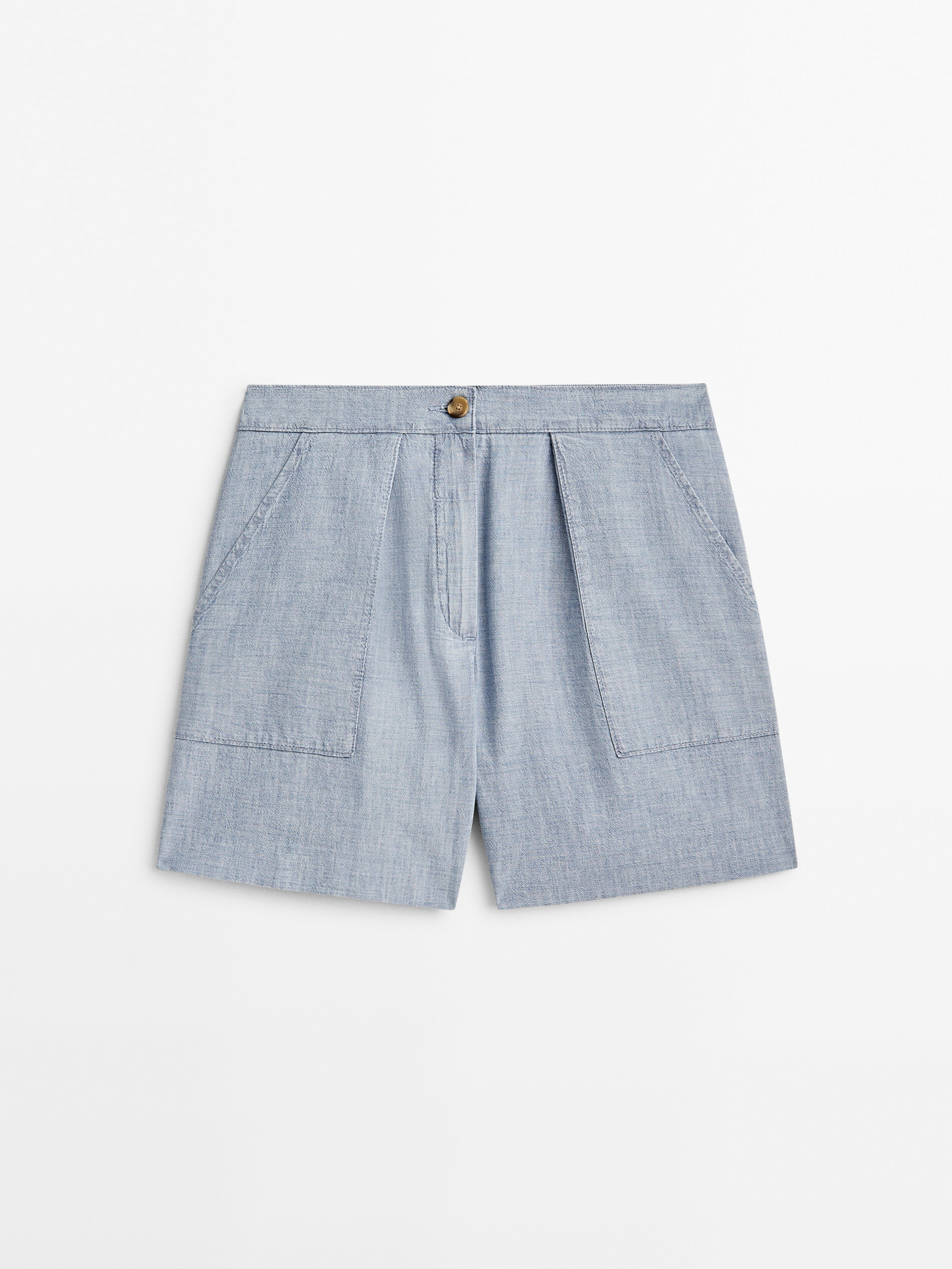 Bermuda denim algodón cintura elástica - Azul Claro