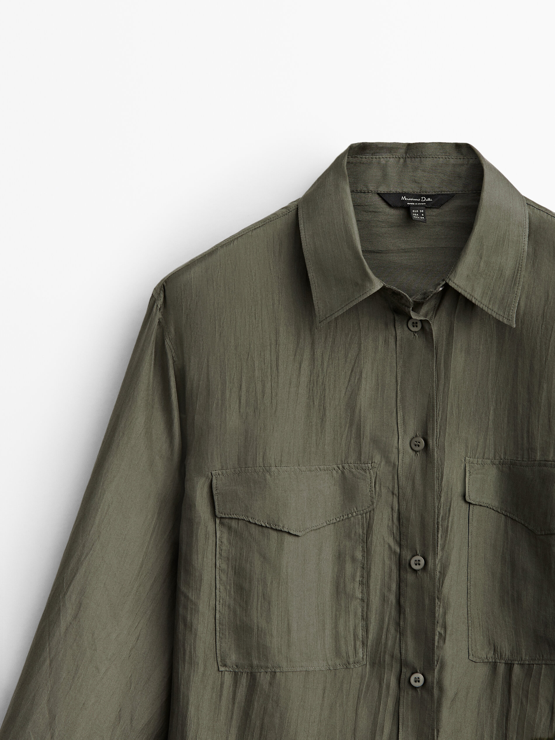 Camisa seda bolsillos - KAKI OSCURO