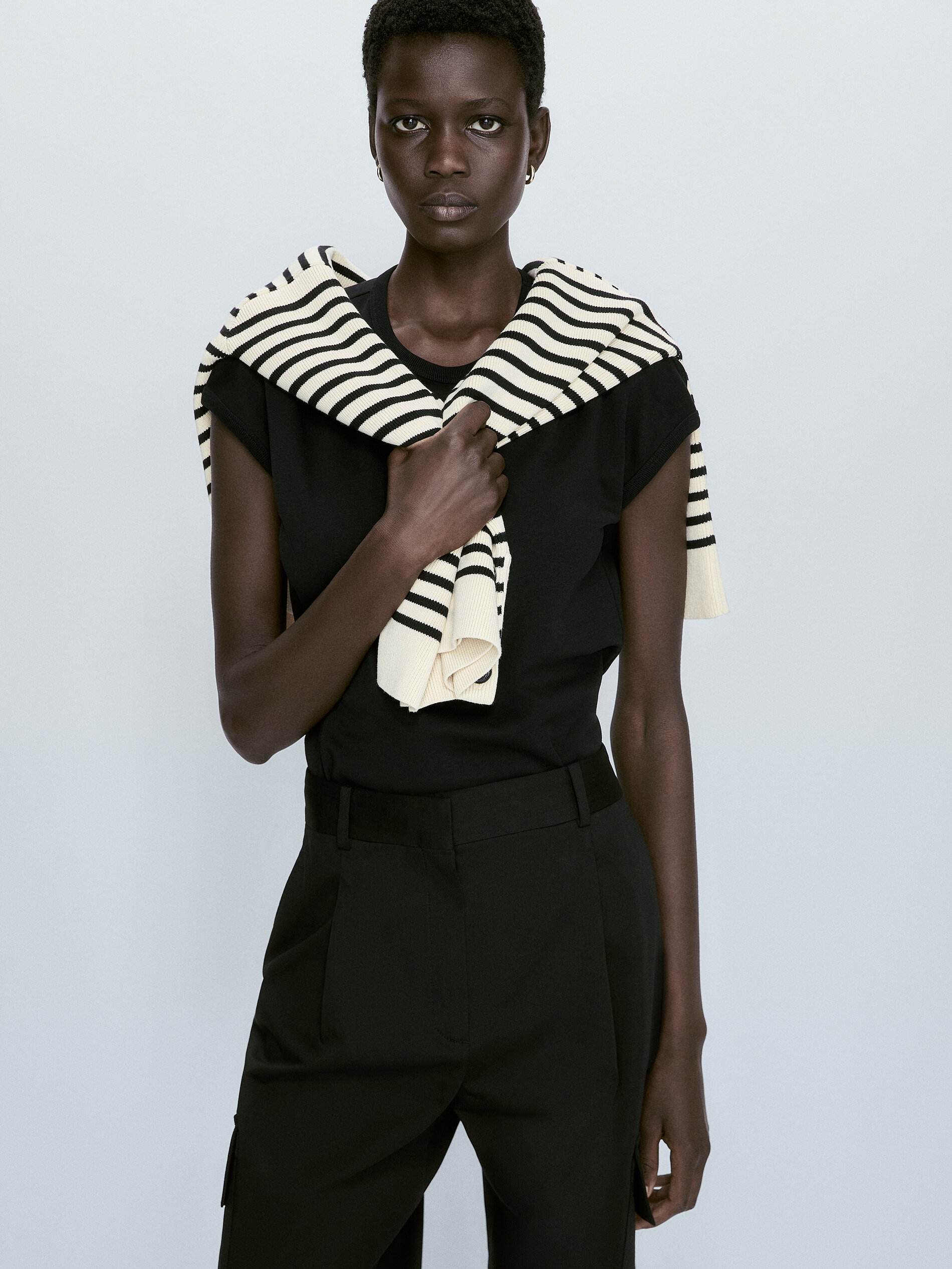 Camiseta manga caída algodón - NEGRO