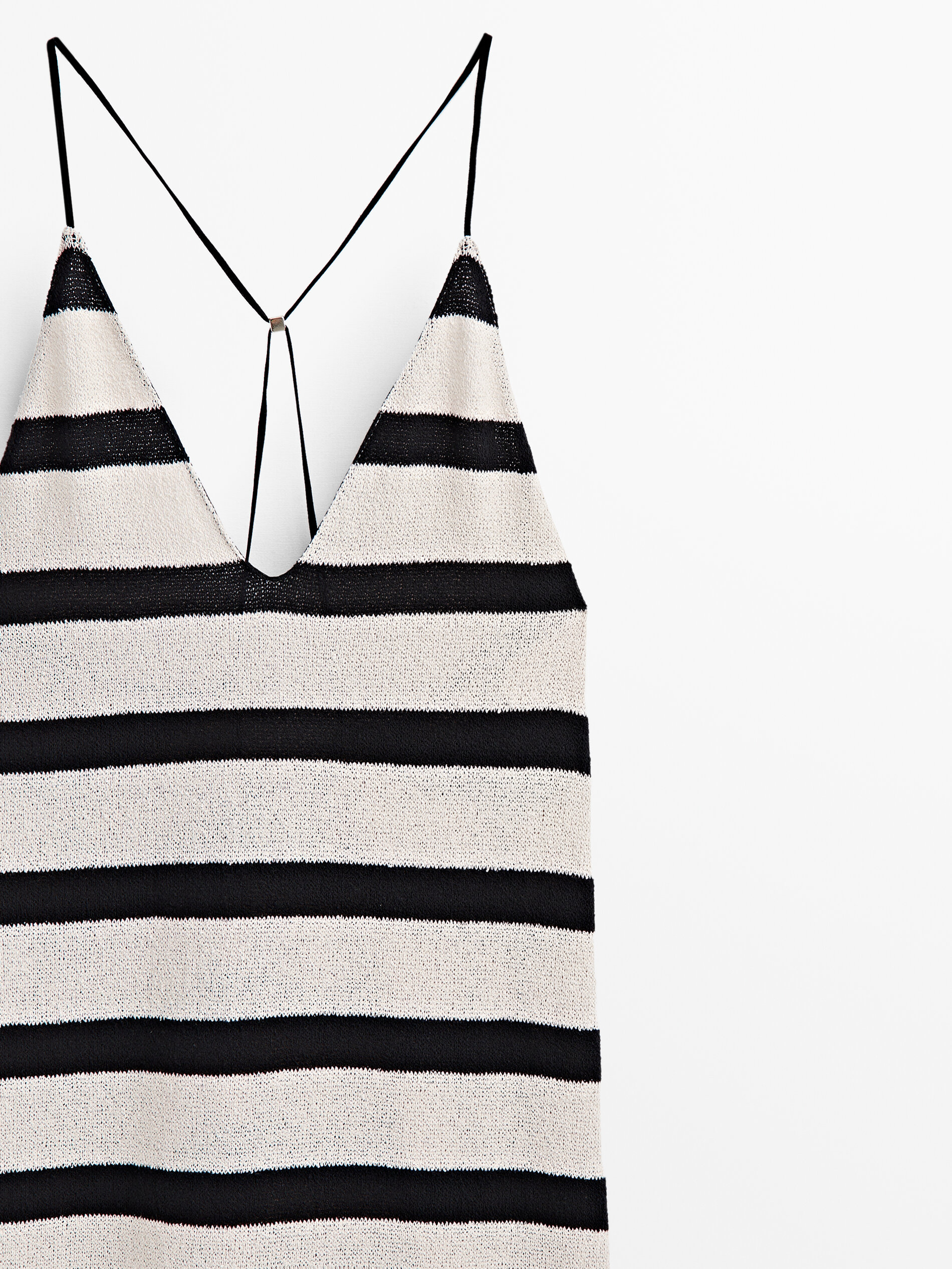 Vestido rayas mezcla algodón tirantes - CRUDO