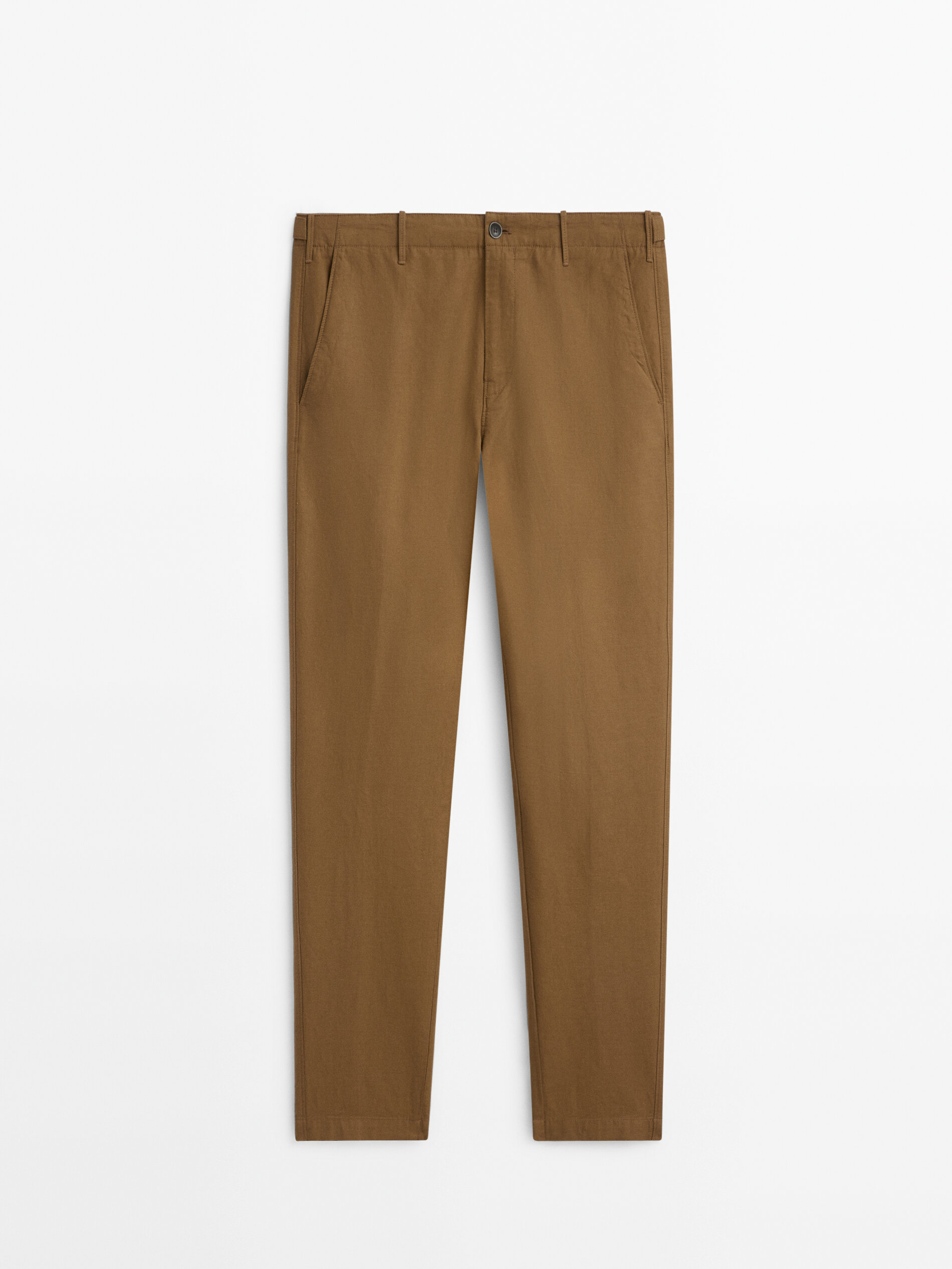 Pantalón chino con algodón y lino tapered fit - TOSTADO