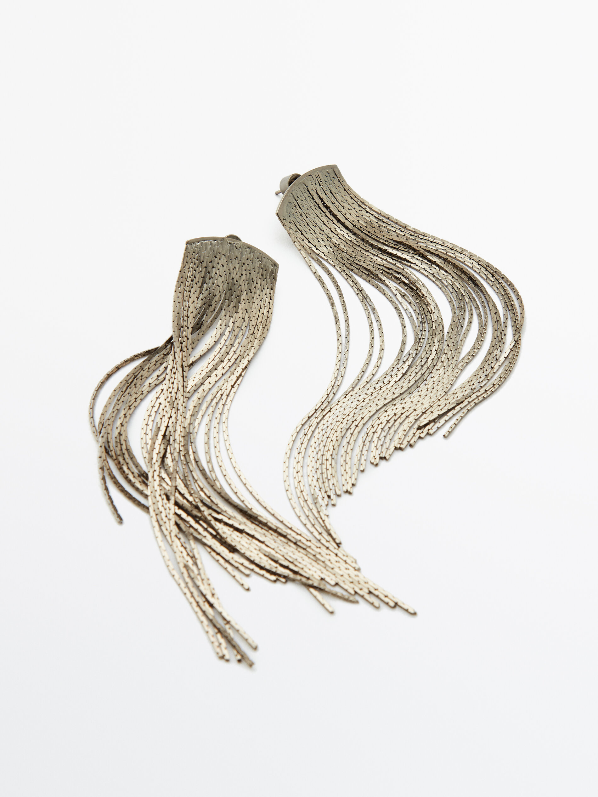 Pendientes largos cascada mini cadena - Plata