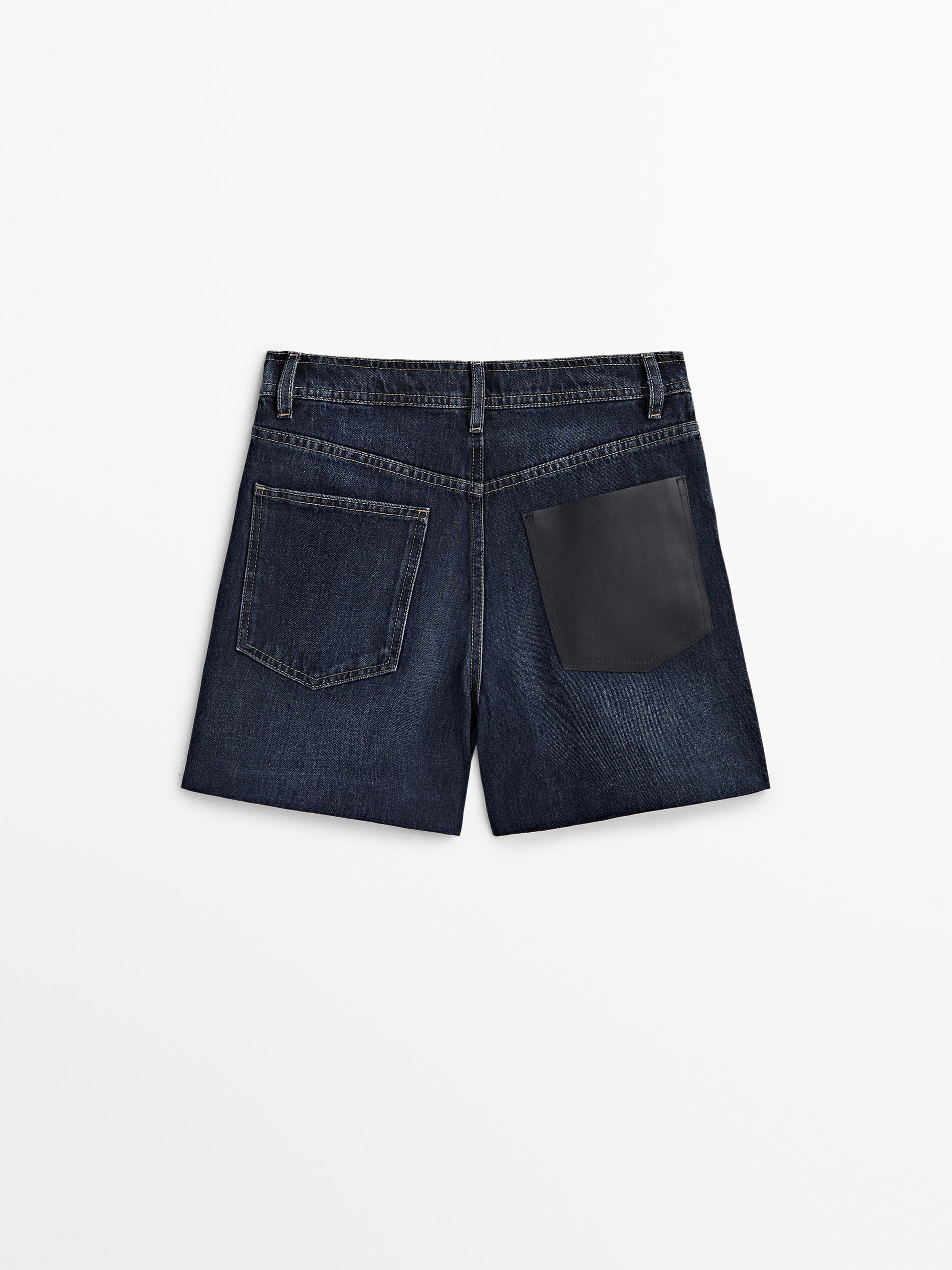 Short denim tiro alto bolsillo piel - AZUL MEDIO