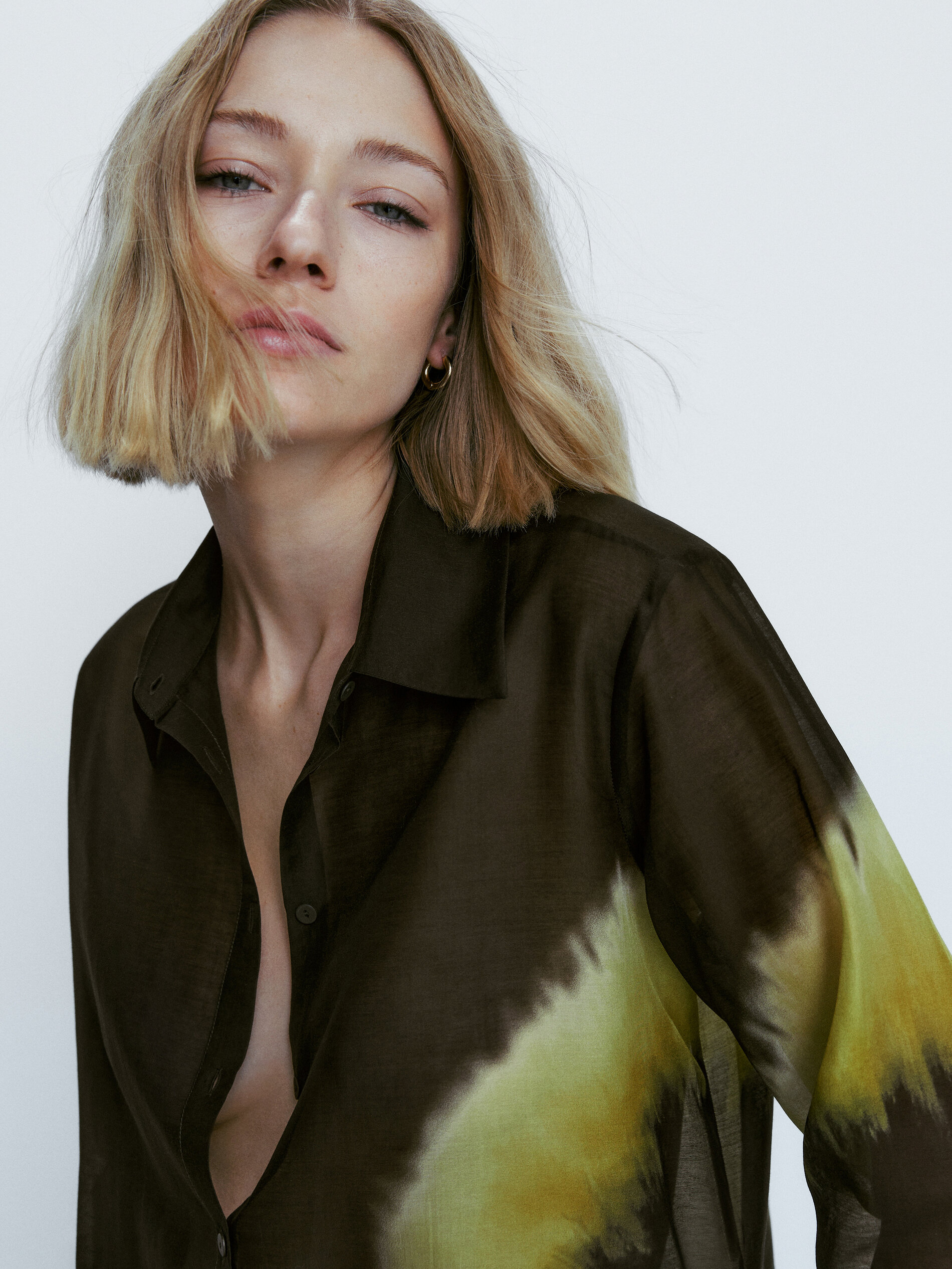 Camisa estampada mezcla algodón seda - VERDE