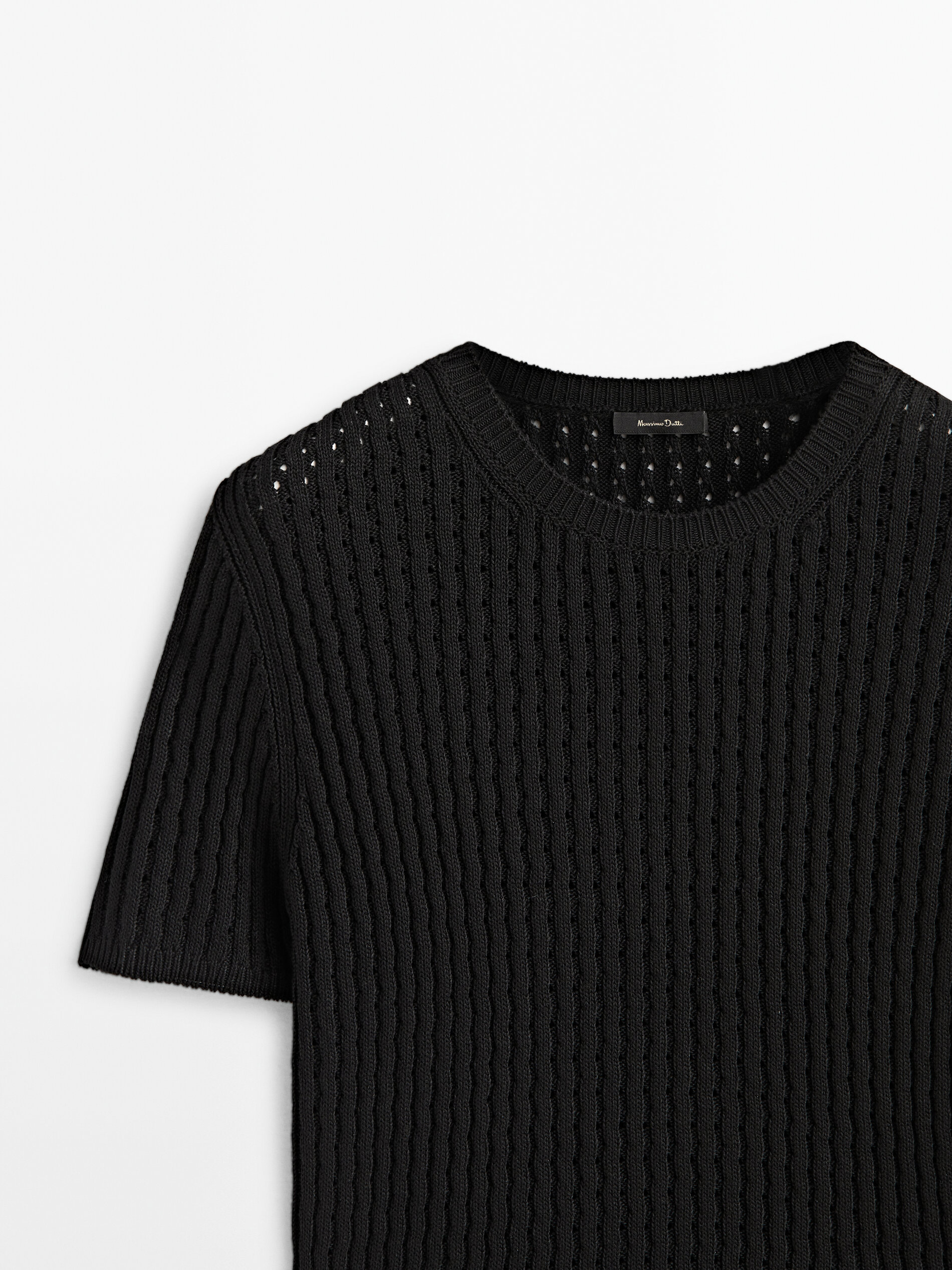 Jersey punto calado manga corta - NEGRO