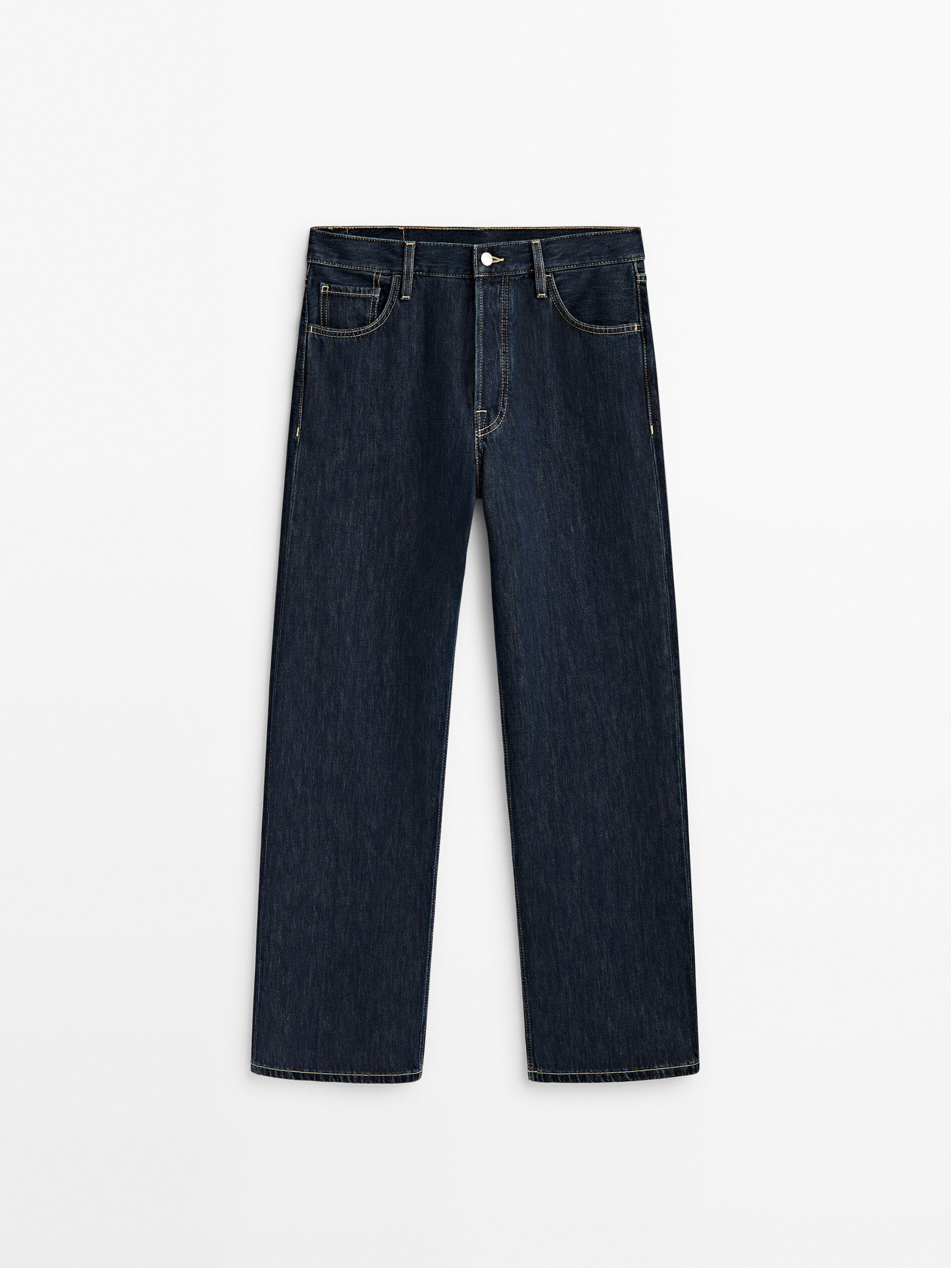 Pantalón vaquero tiro alto corte recto - AZUL OSCURO