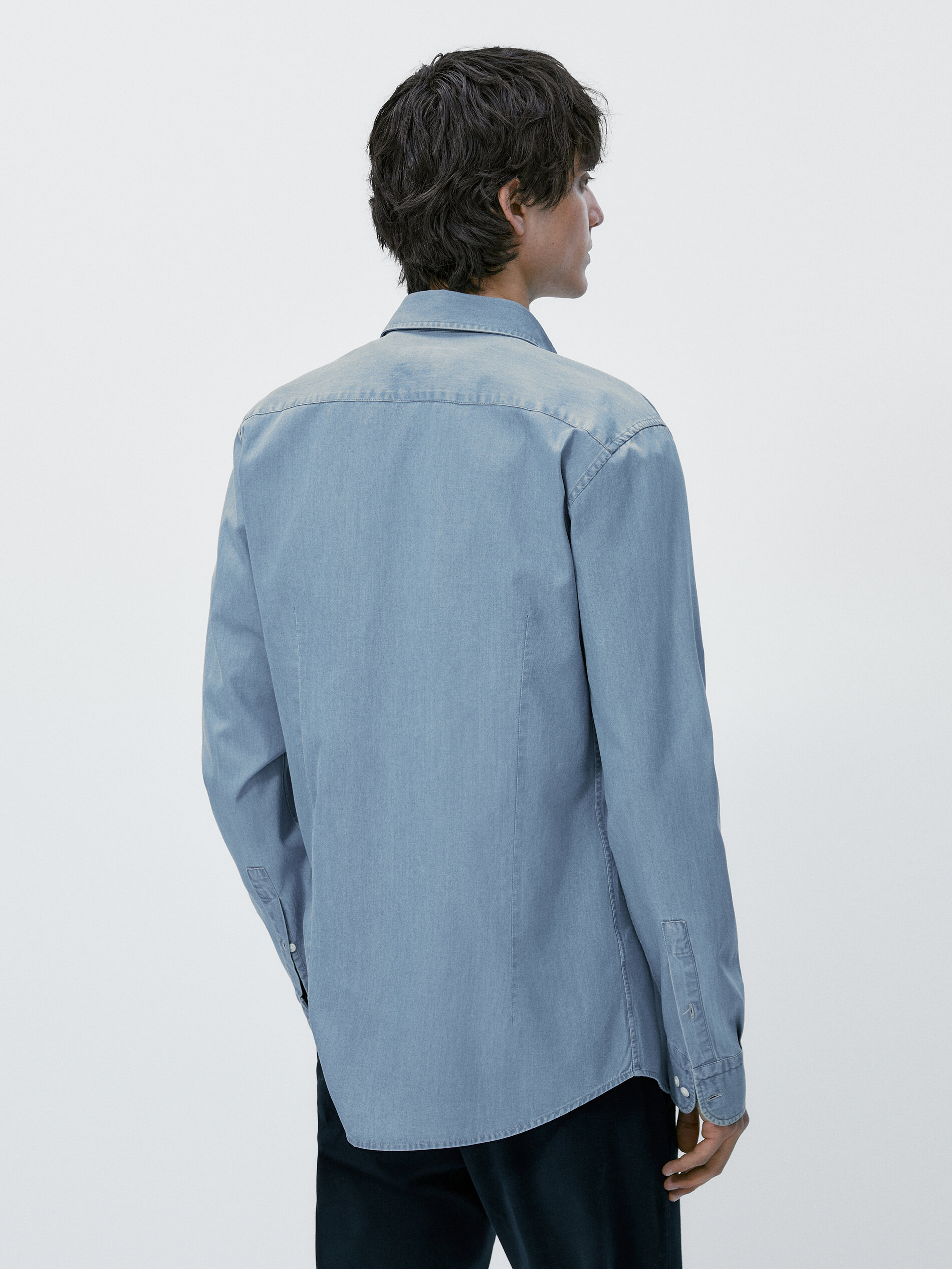 Camisa denim bleach wash slim fit - Azul Claro