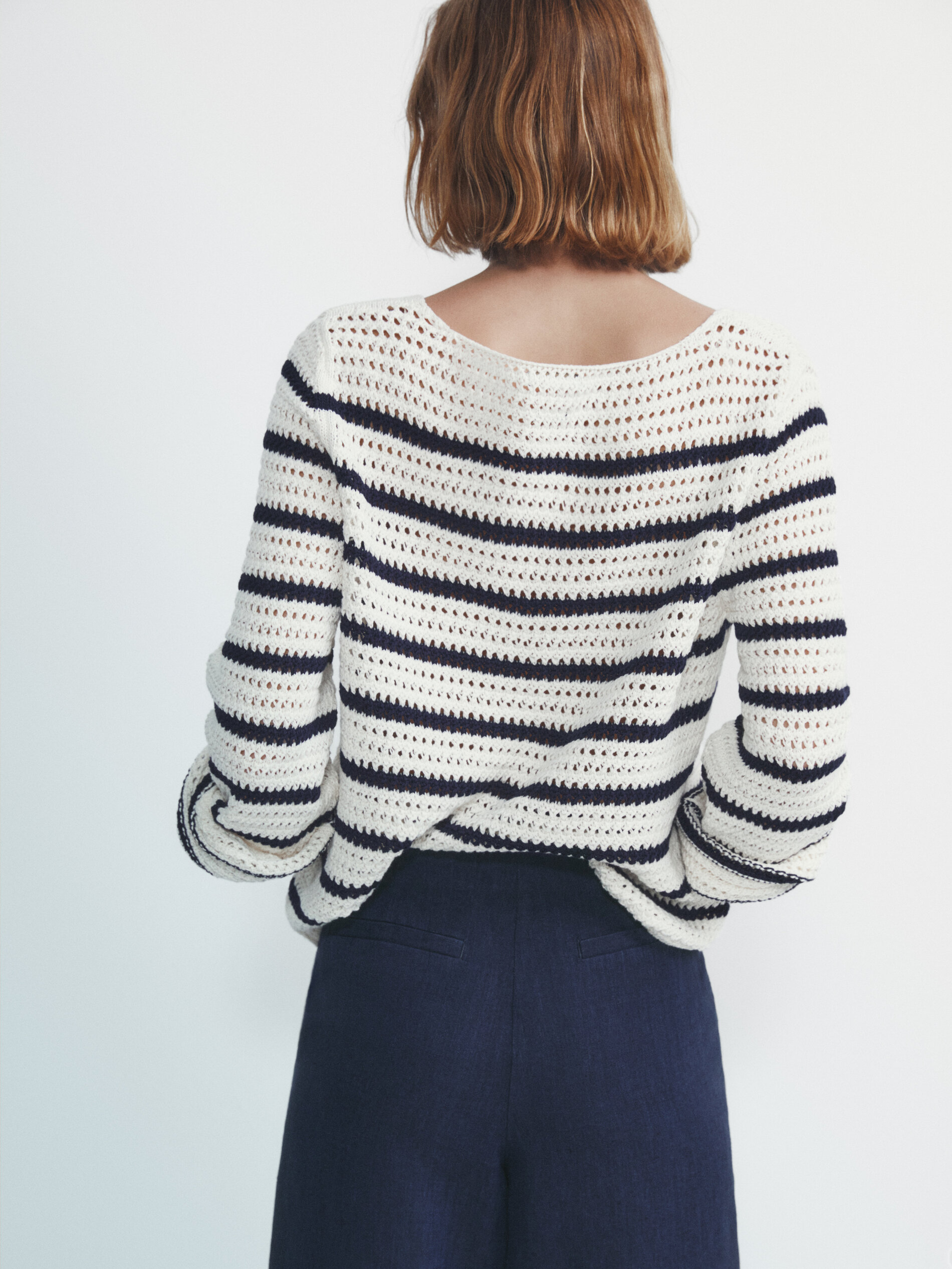 Jersey punto crochet rayas - CRUDO