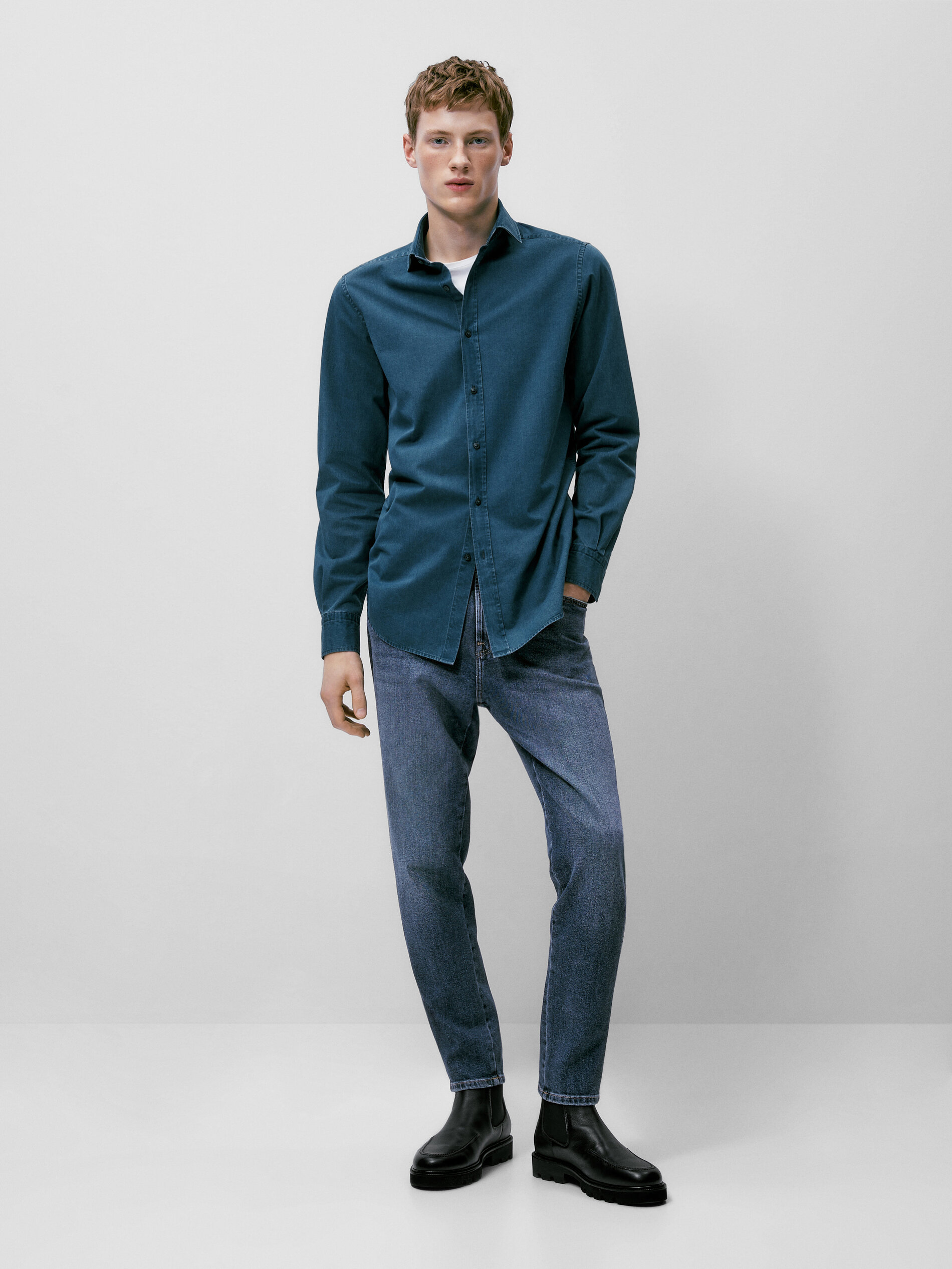 Pantalón vaquero stone wash tapered fit - INDIGO