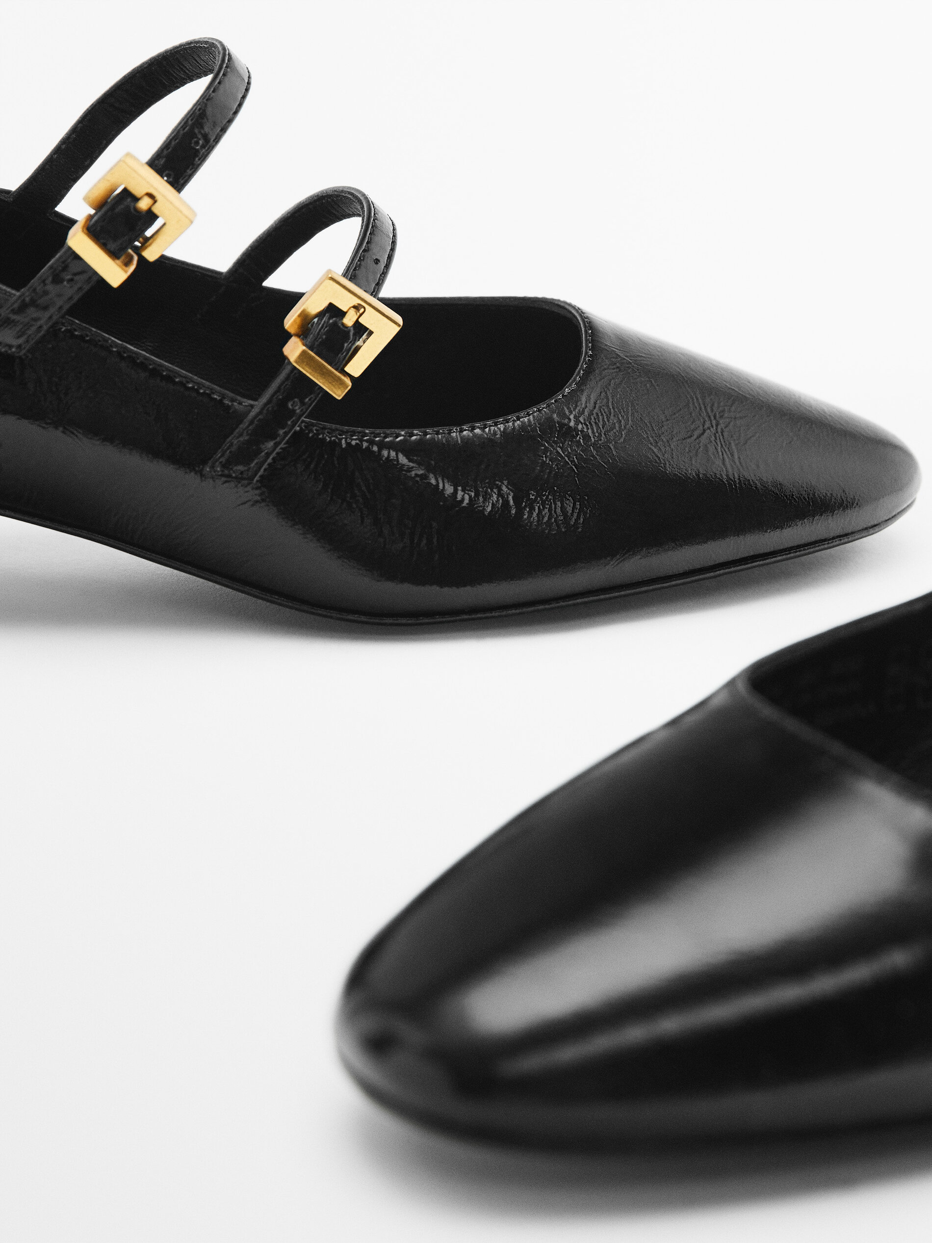 Bailarina tacón piel craquelado - NEGRO