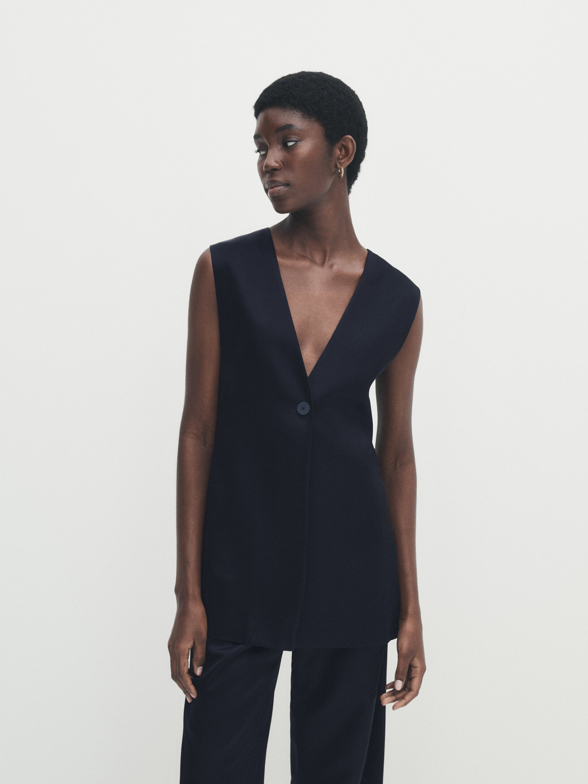 Chaleco largo satinado azul marino - AZUL MARINO