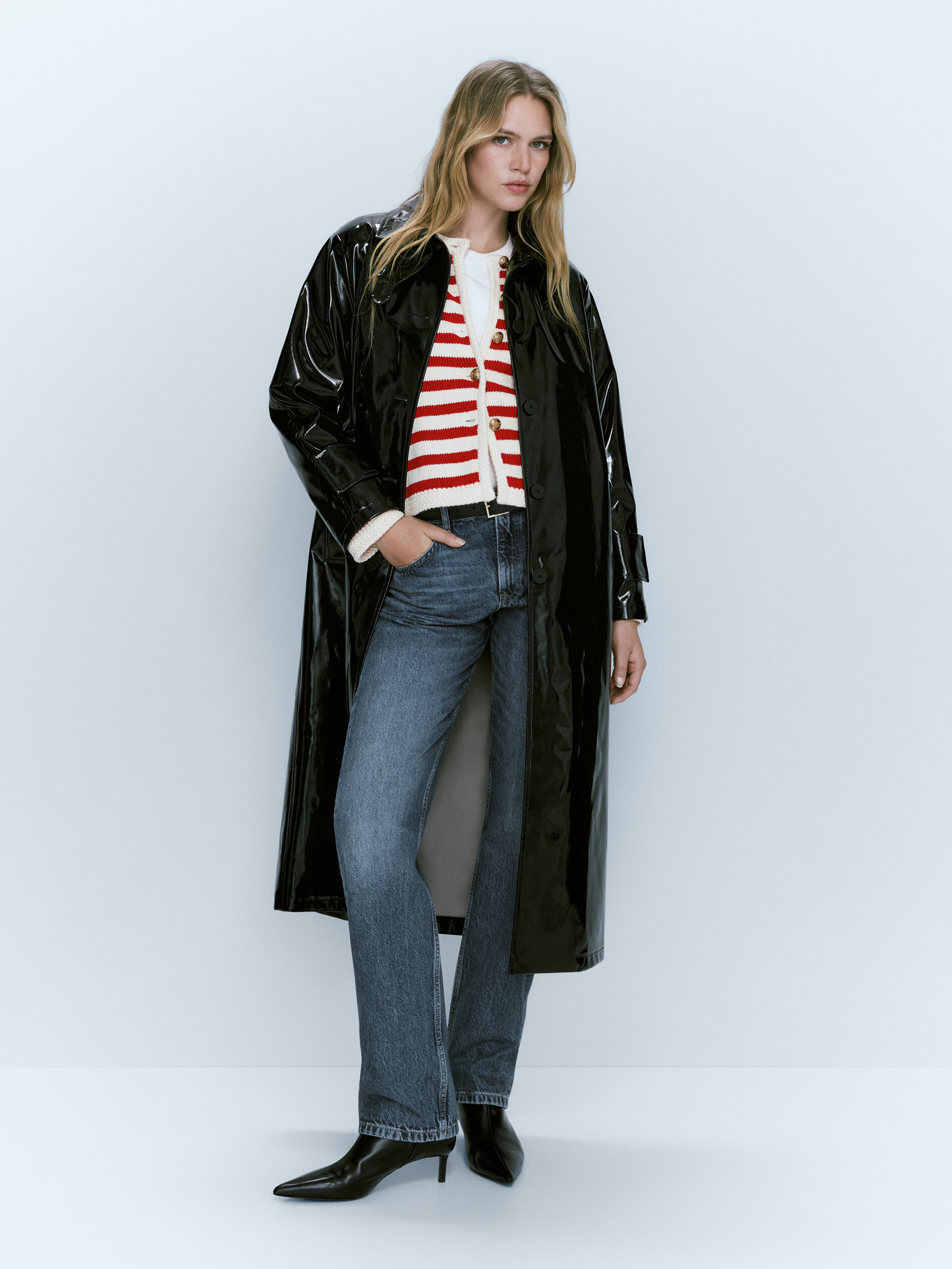 Cárdigan punto rayas botones - ROJO