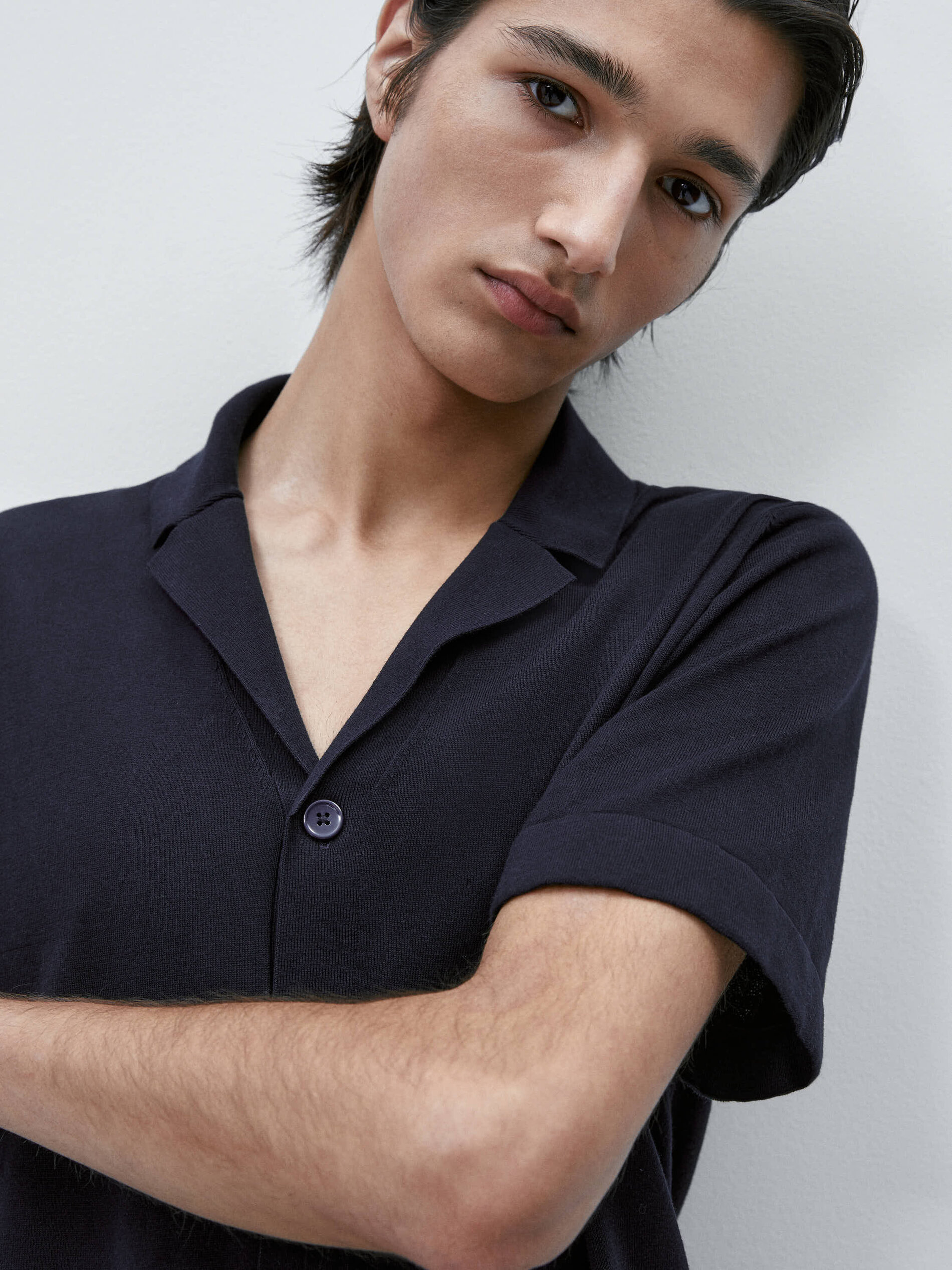 Camisa punto manga corta solapa - AZUL MARINO