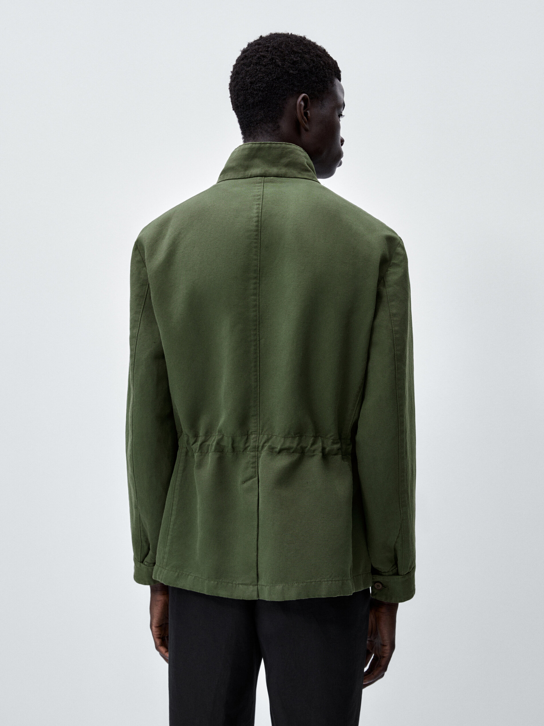 Chaqueta con algodón y lino bolsillos - KAKI