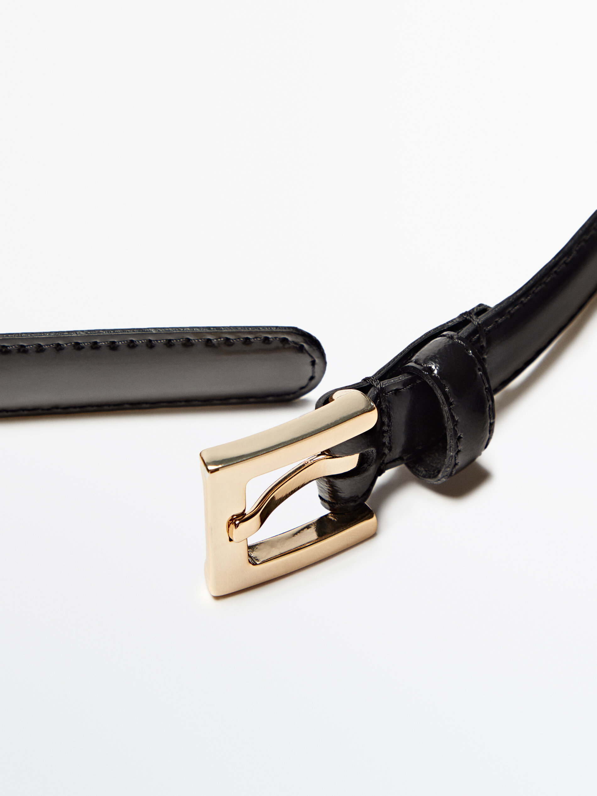 Cinturón piel hebilla cuadrada - NEGRO