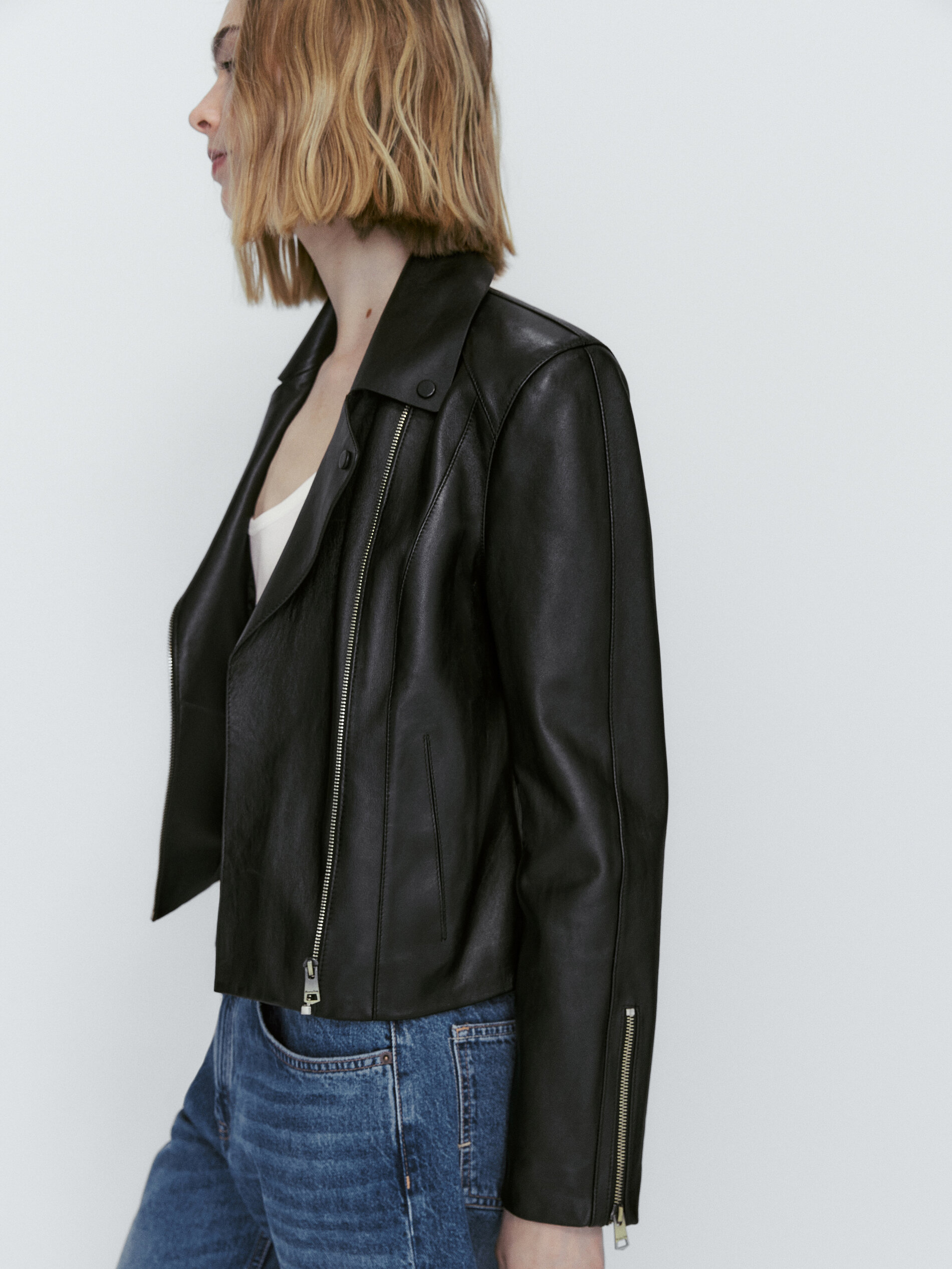 Chaqueta biker piel napa - NEGRO