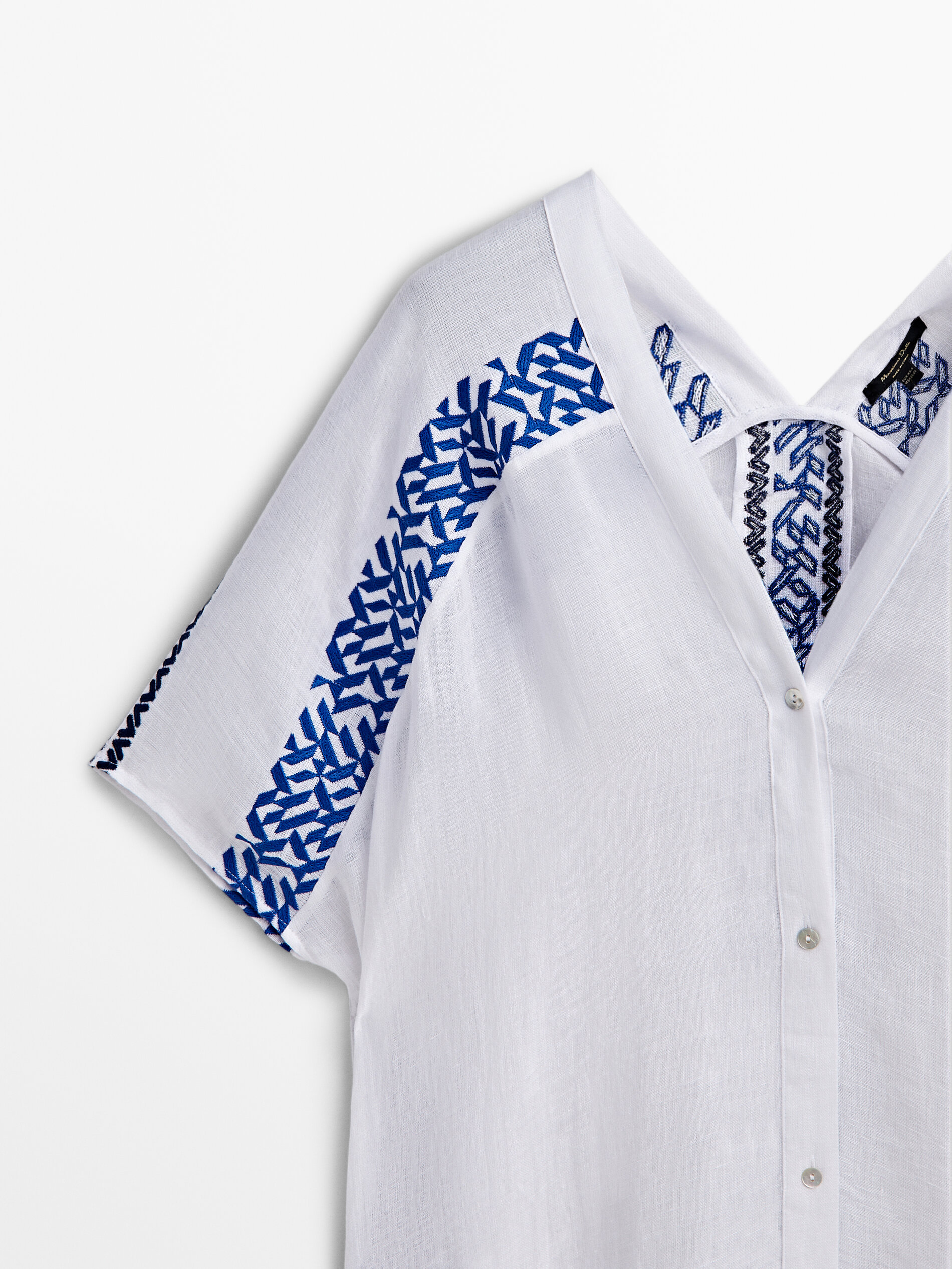 Maxi blusón camisero lino bordados - BLANCO