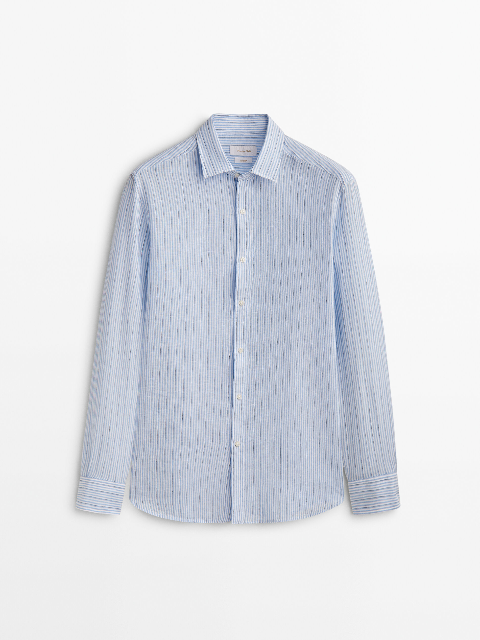 Camisa rayas 100% lino slim fit - CELESTE