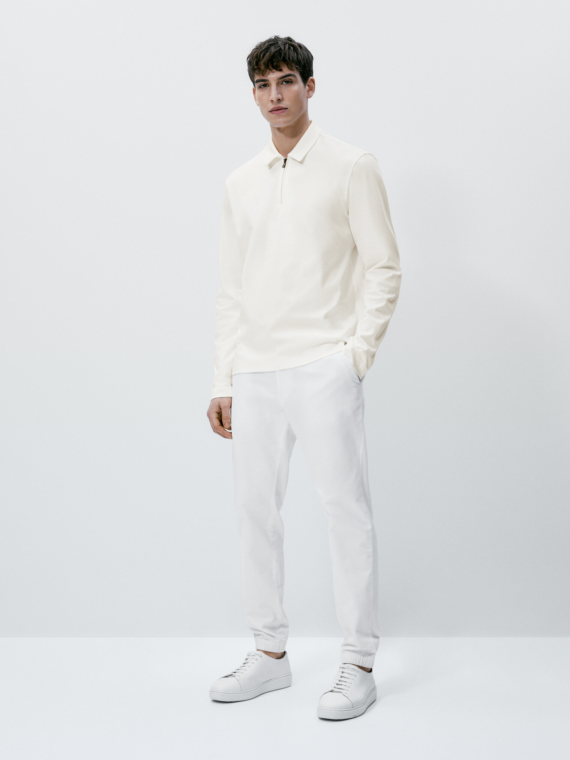 Polo manga larga cuello cremallera - CRUDO