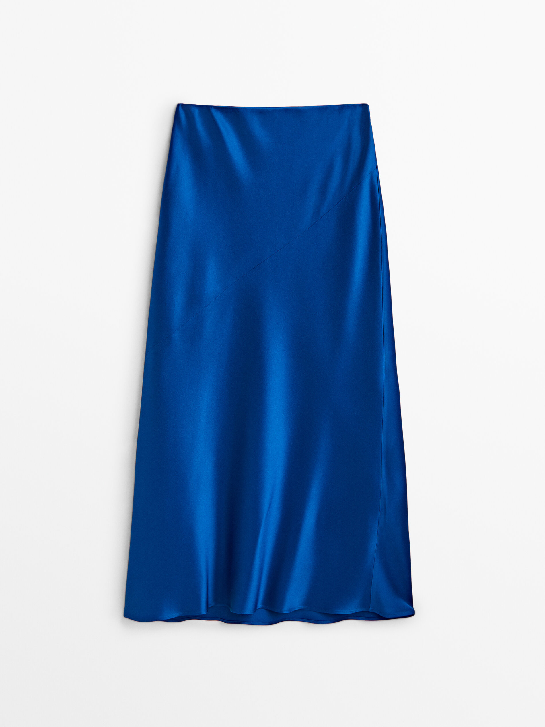 Falda midi fluida satinada - AZULÓN