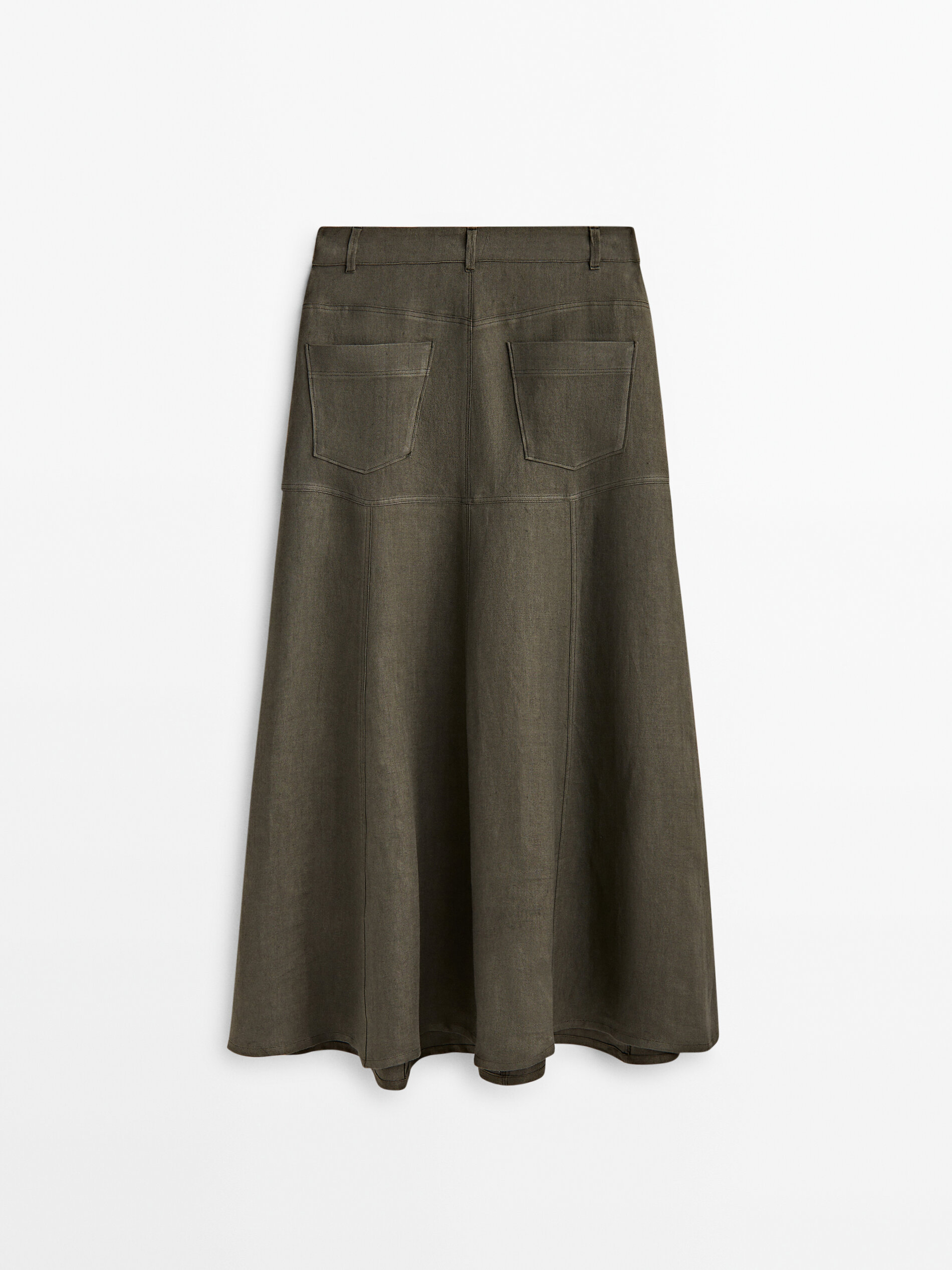 Falda mezcla lino algodón con vuelo - KAKI