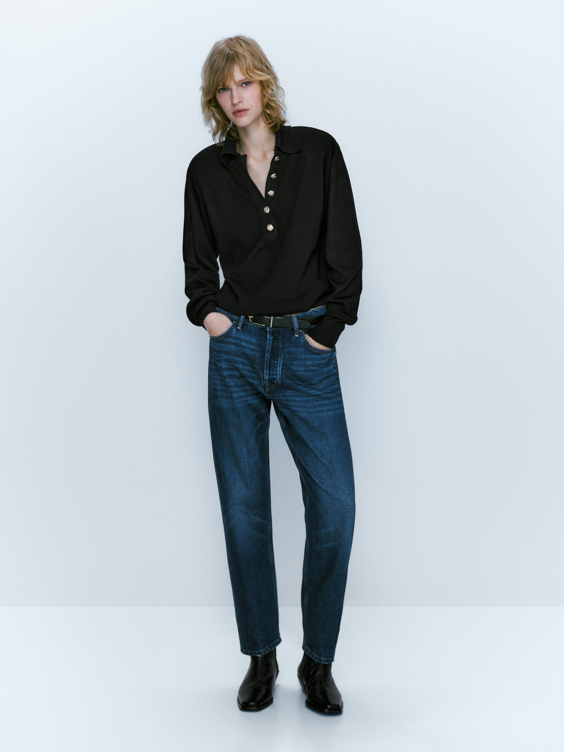 Jersey polo botones con hombreras - NEGRO