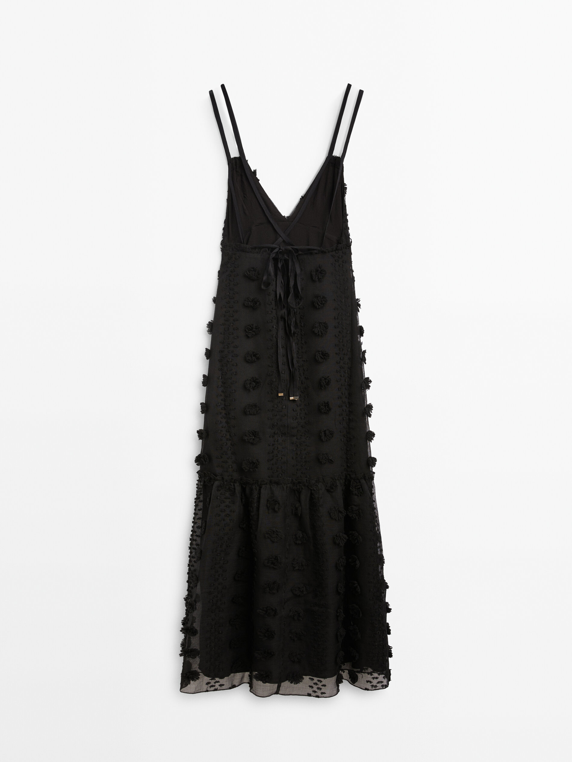 Vestido largo relieve doble tirante -Studio - NEGRO