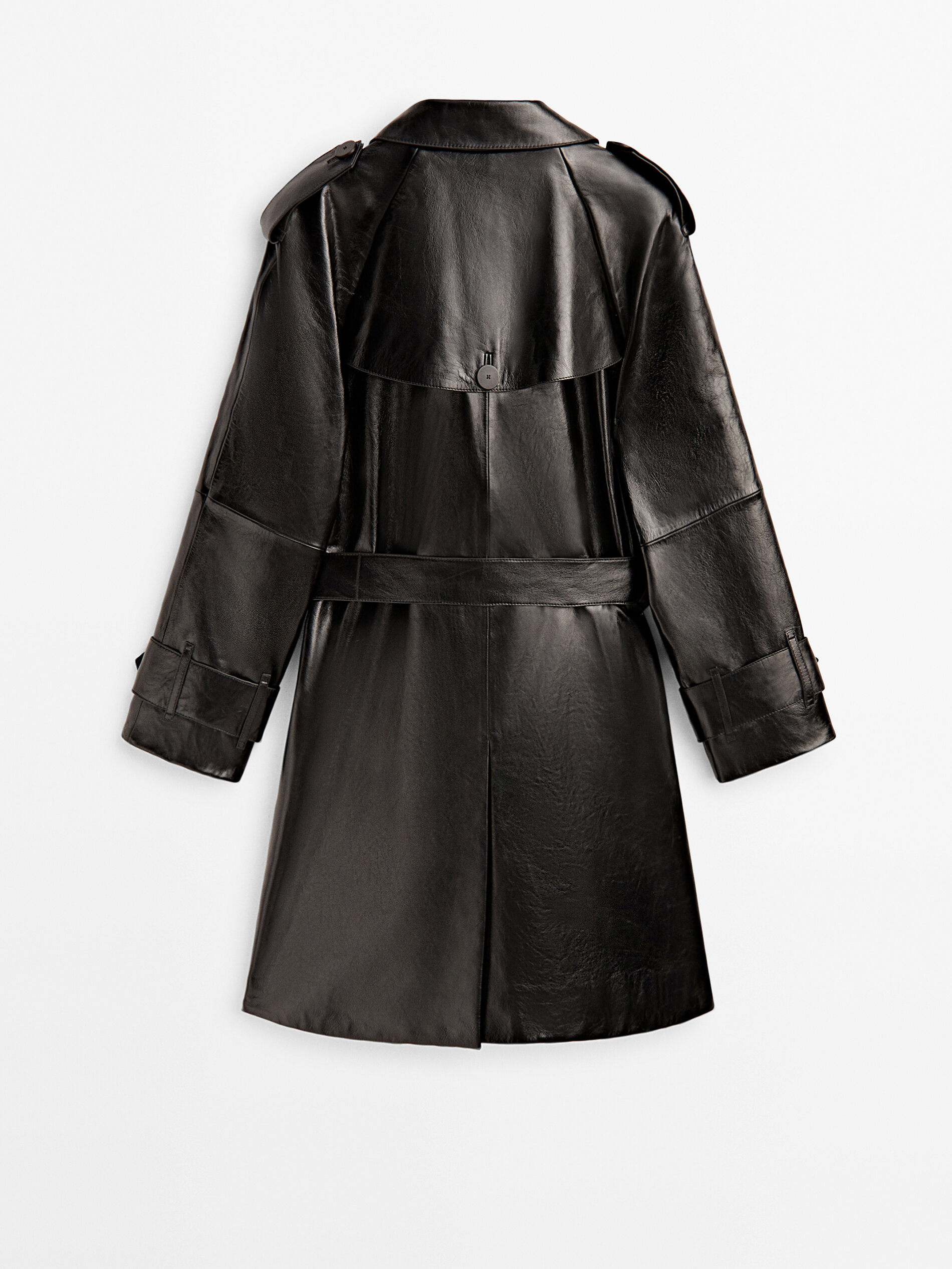 Chaqueta trench piel acabado charol - NEGRO