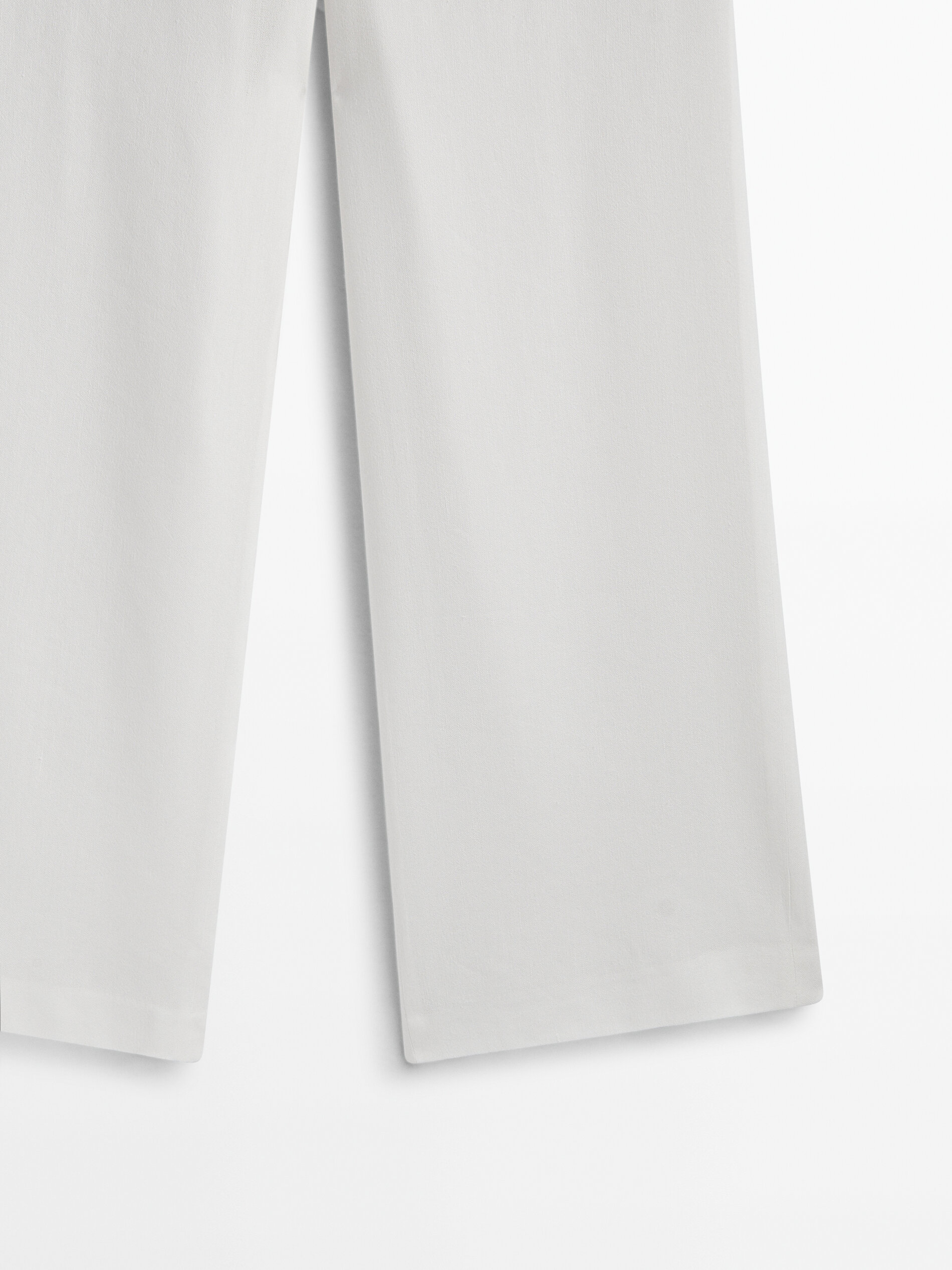 Pantalón ancho con lino pinzas - BLANCO