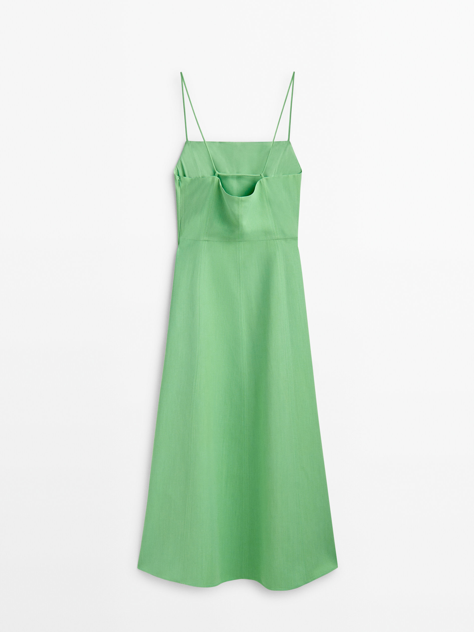 Vestido midi tirantes detalle costuras - VERDE
