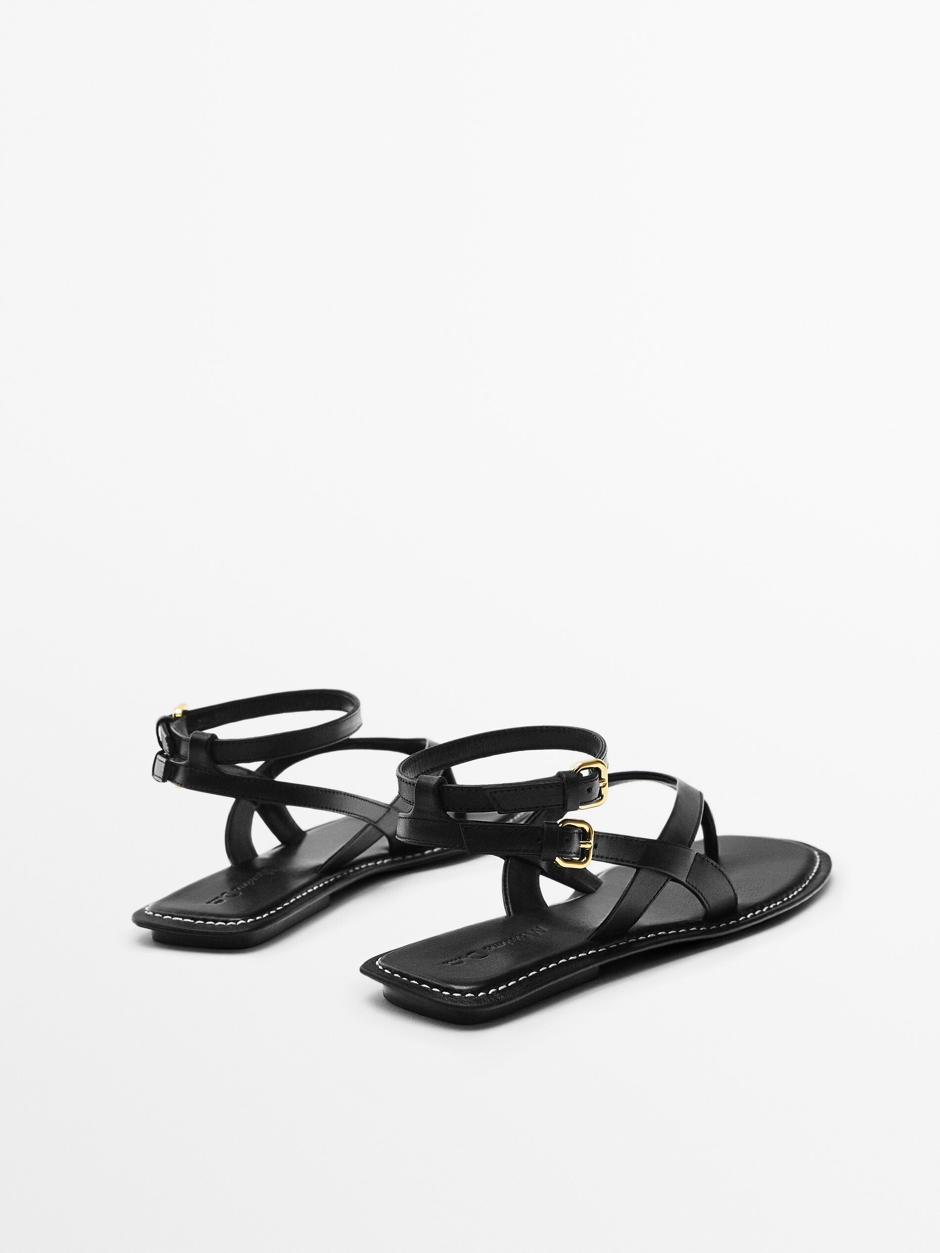 Sandalia piel planta cosida - NEGRO