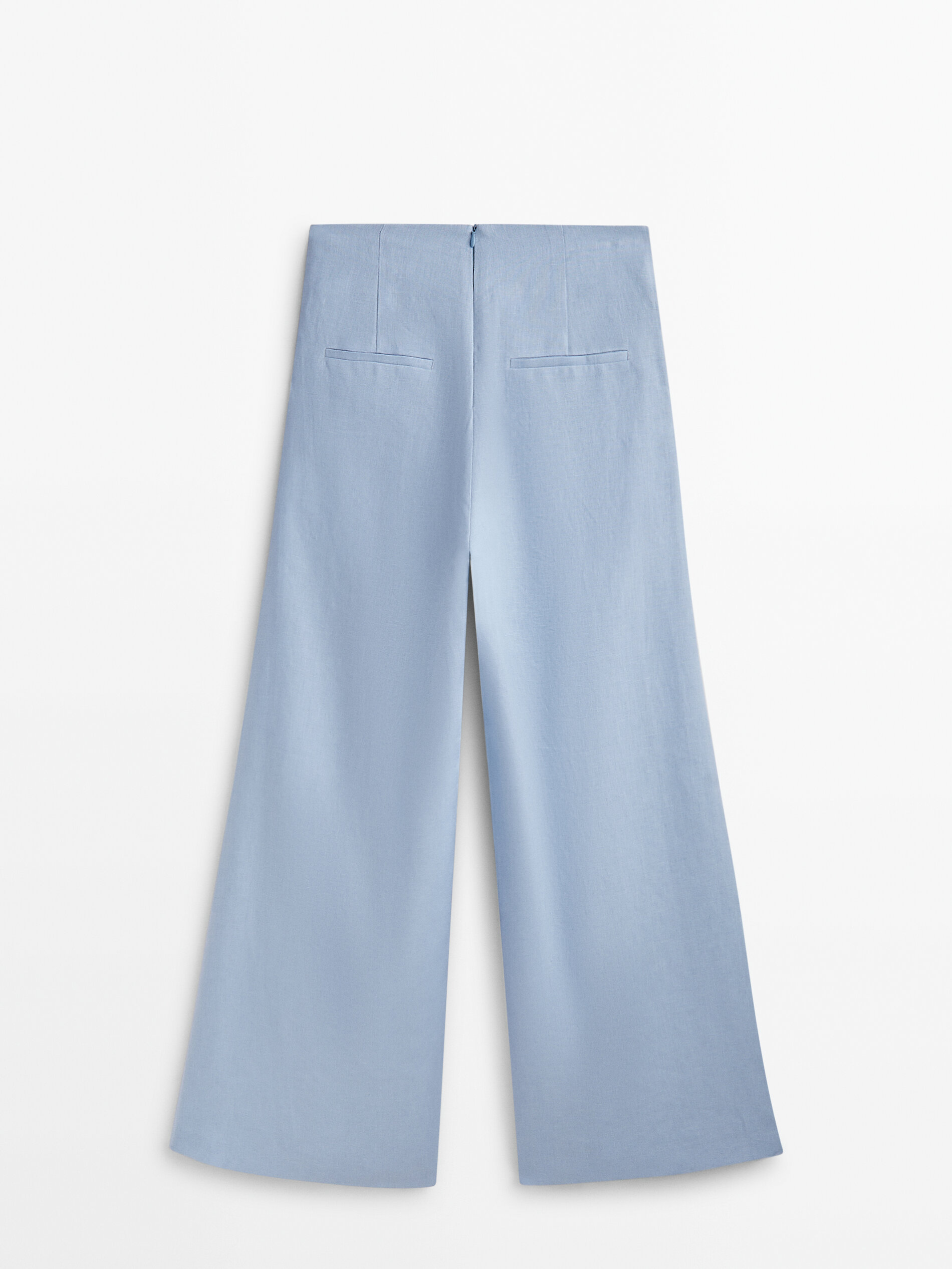 Pantalón lino ancho pinzas -Studio - CELESTE