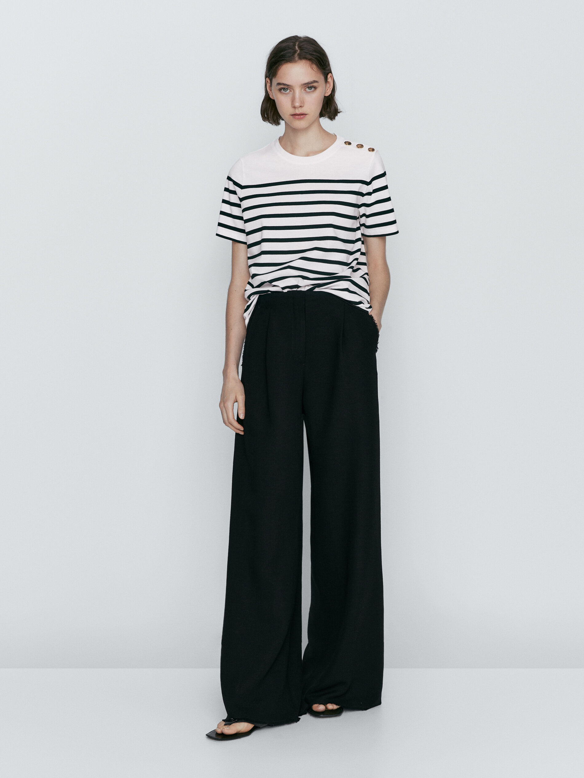 Camiseta rayas algodón botones hombro - CRUDO