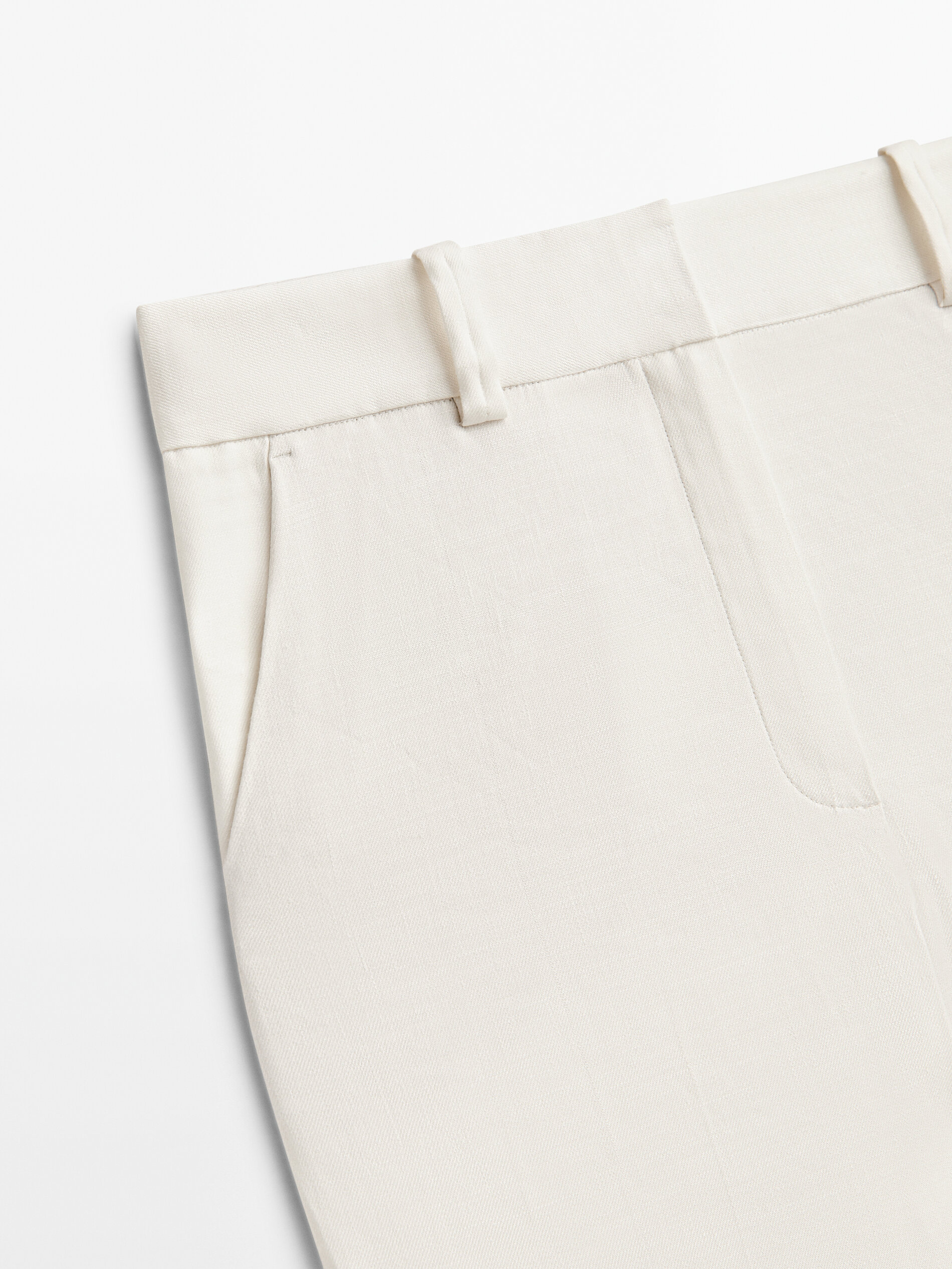 Pantalón con lino recto - BLANCO