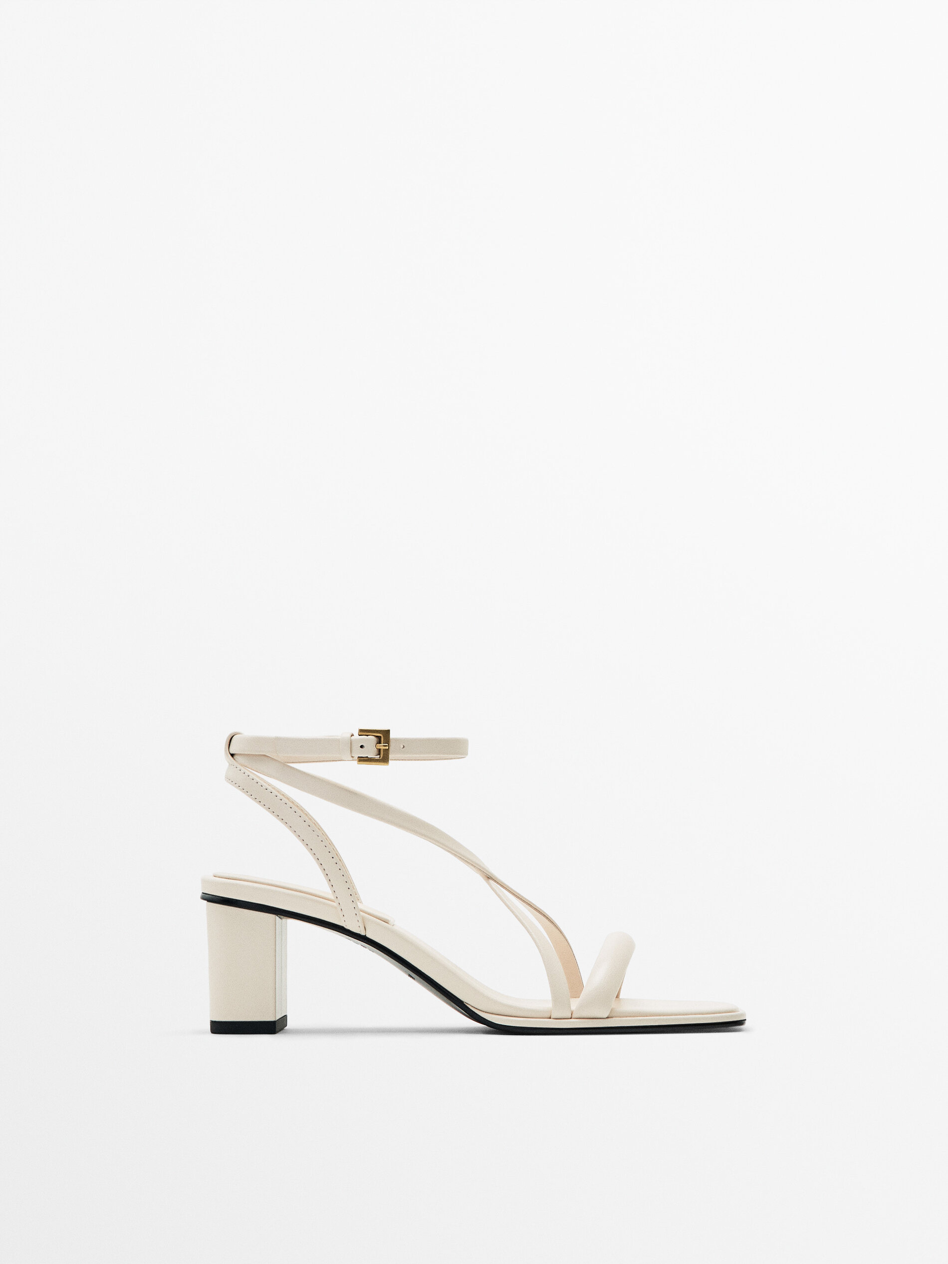 Sandalia tiras tacón ancho - CRUDO