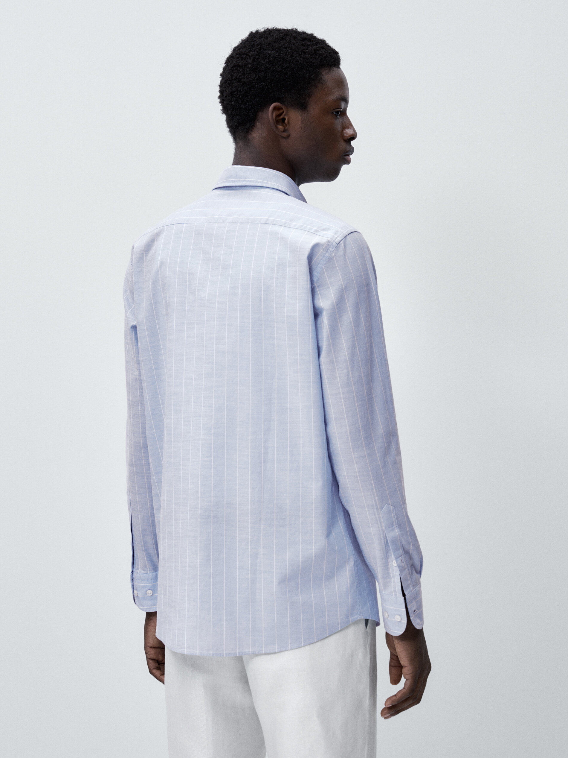 Camisa rayas algodón flamé regular fit - CELESTE