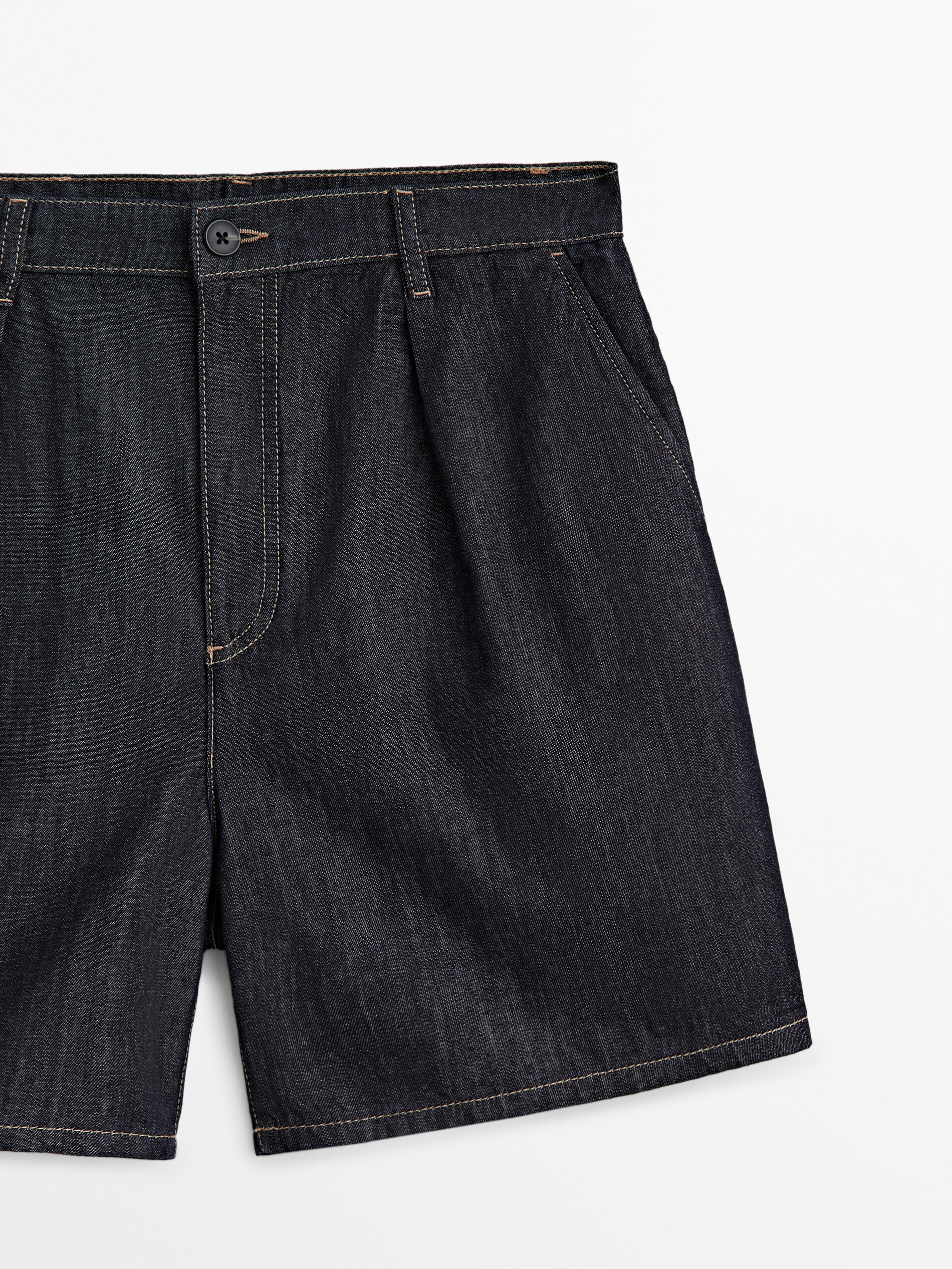 Short denim pinzas tiro alto - AZUL OSCURO