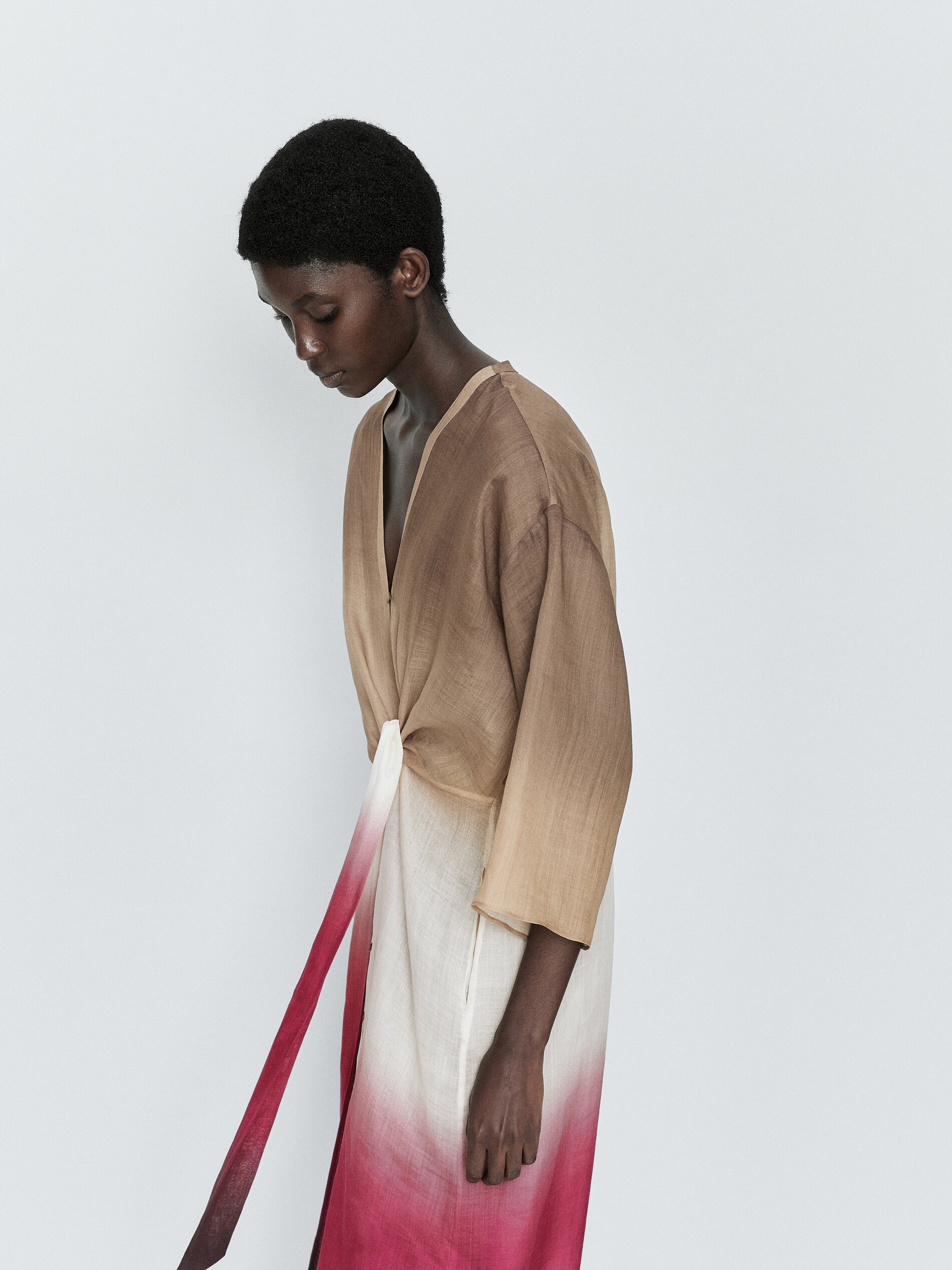 Vestido túnica nudo ramio tie dye - FUCSIA