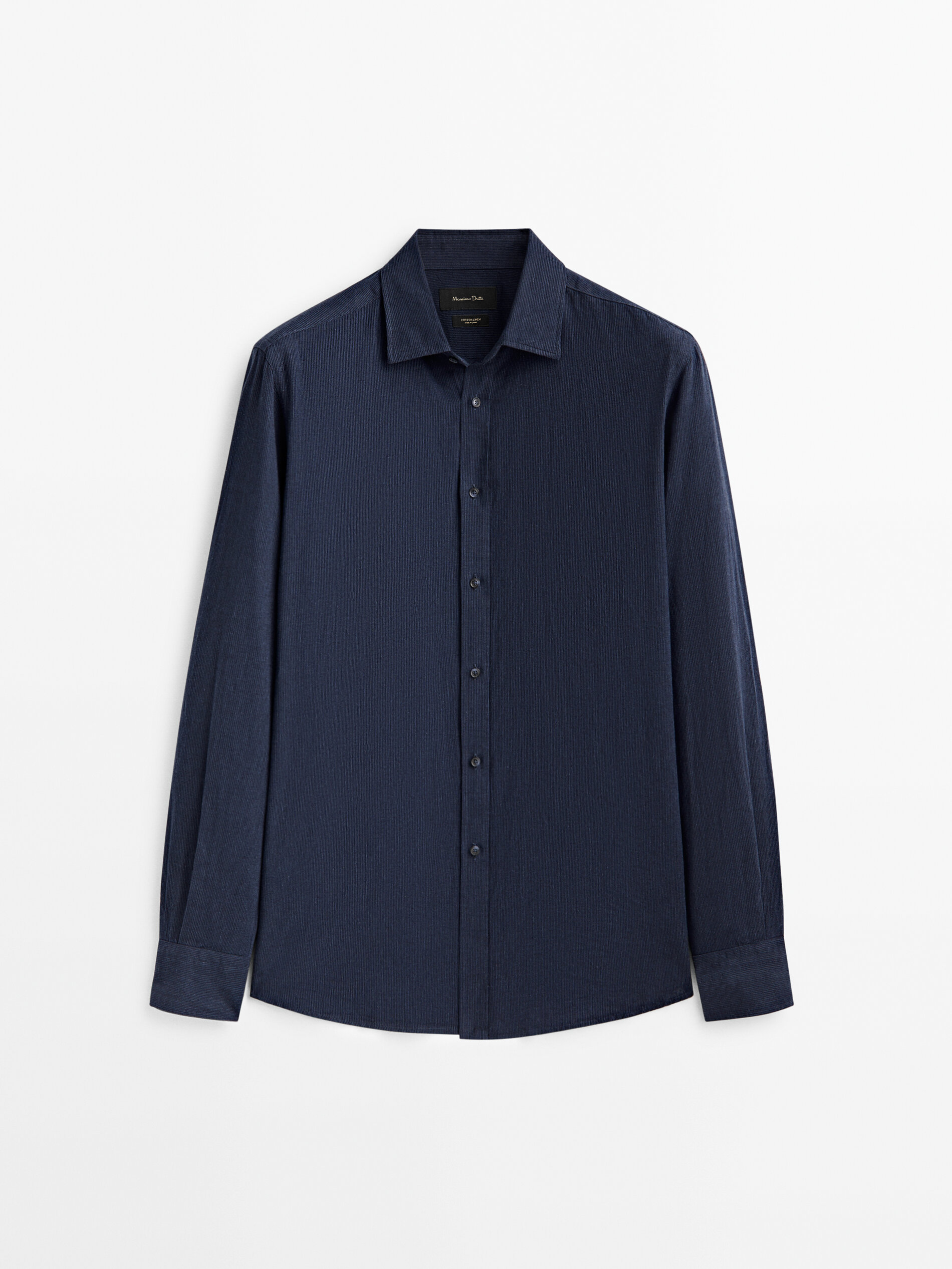 Camisa mil rayas con lino y algodón slim fit - AZUL MARINO