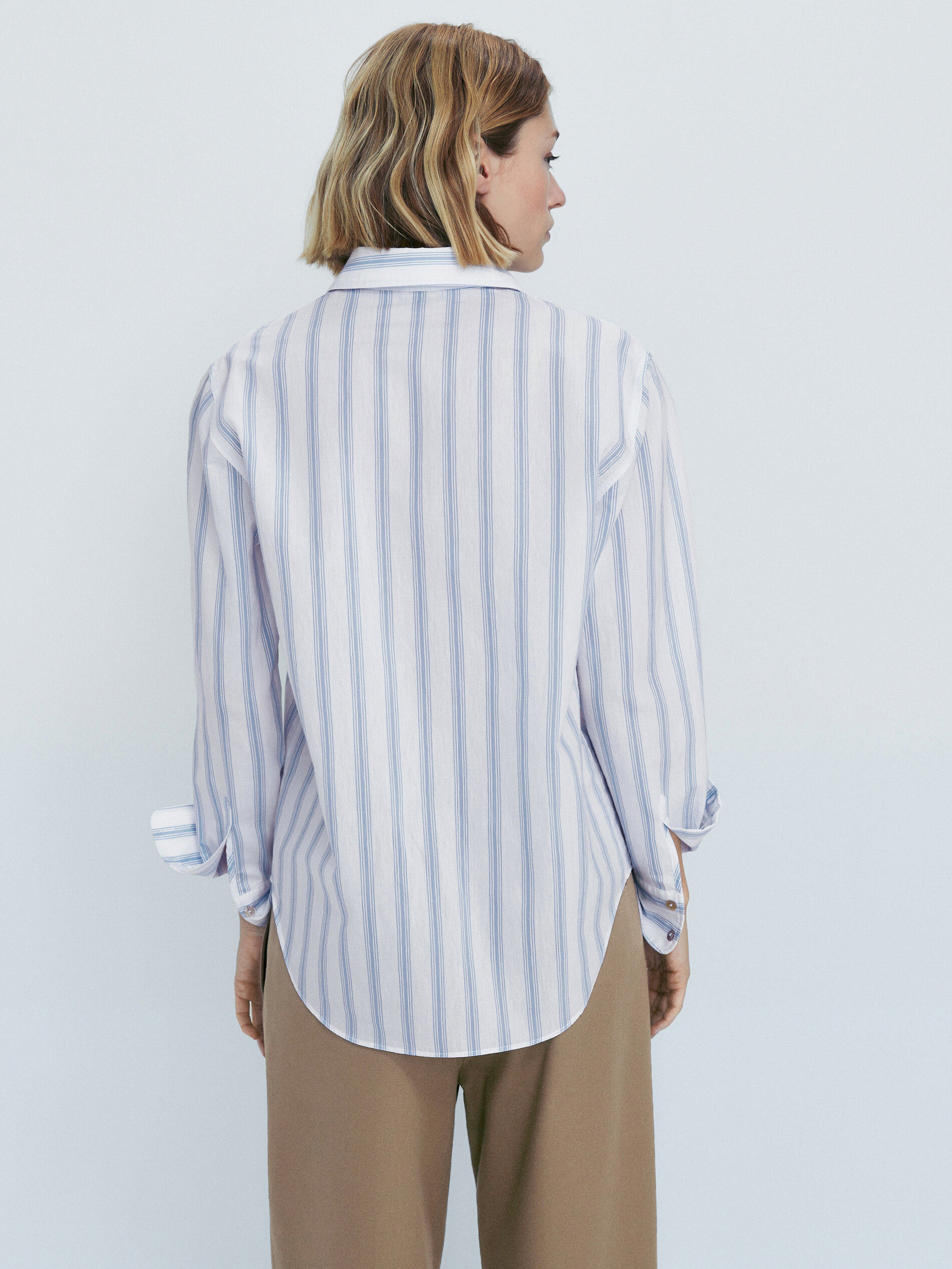 Camisa mezcla algodón doble raya - Azul Claro