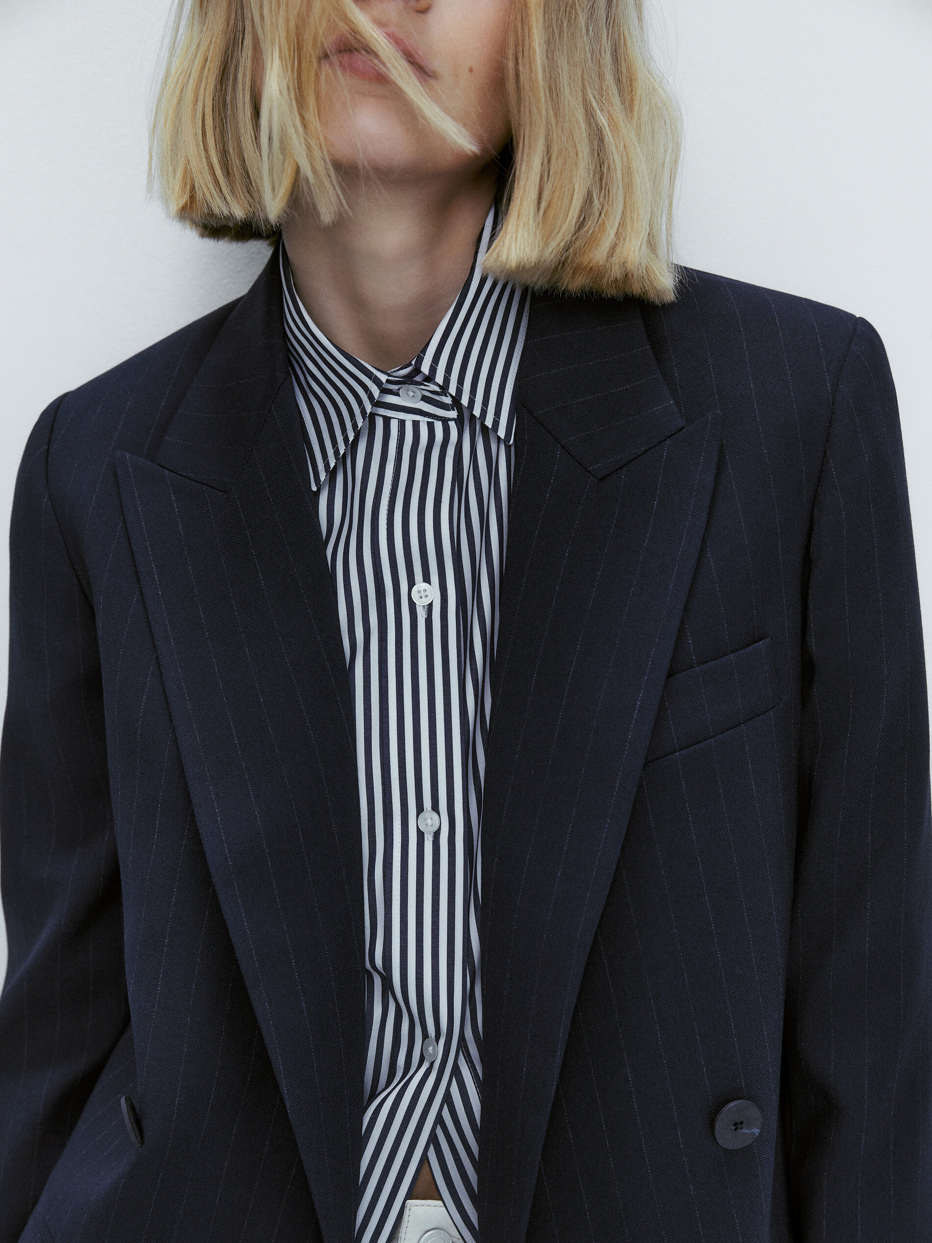 Americana traje raya diplomática falso cruce - AZUL MARINO